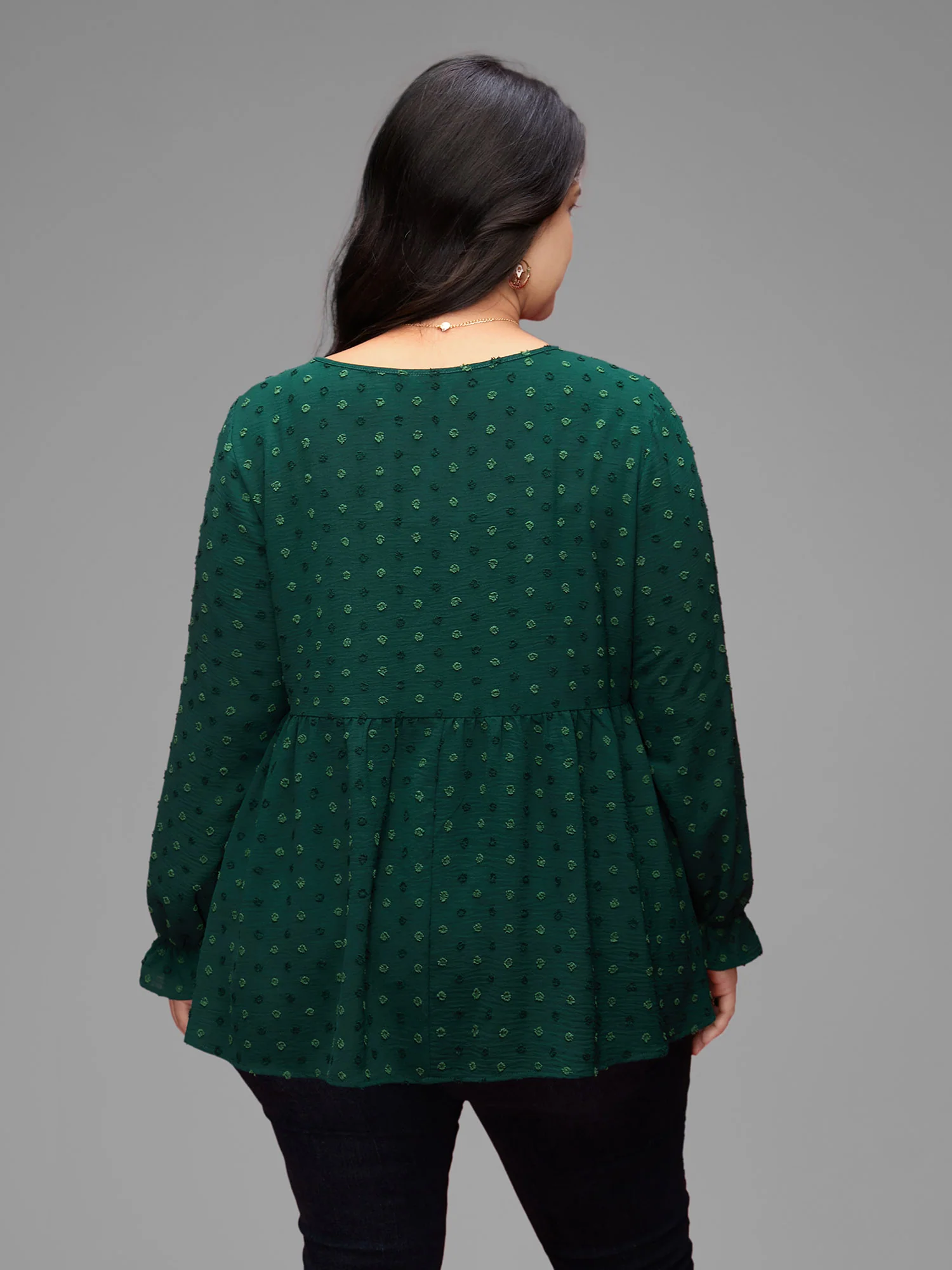 Textured Dot Elastic Cuffs A-line Blouse - Image 10