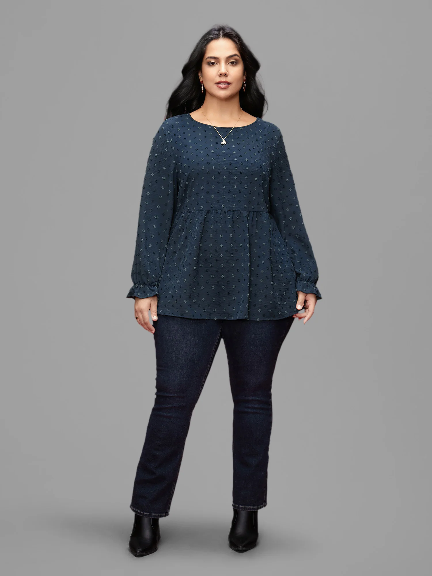 Textured Dot Elastic Cuffs A-line Blouse - Image 14