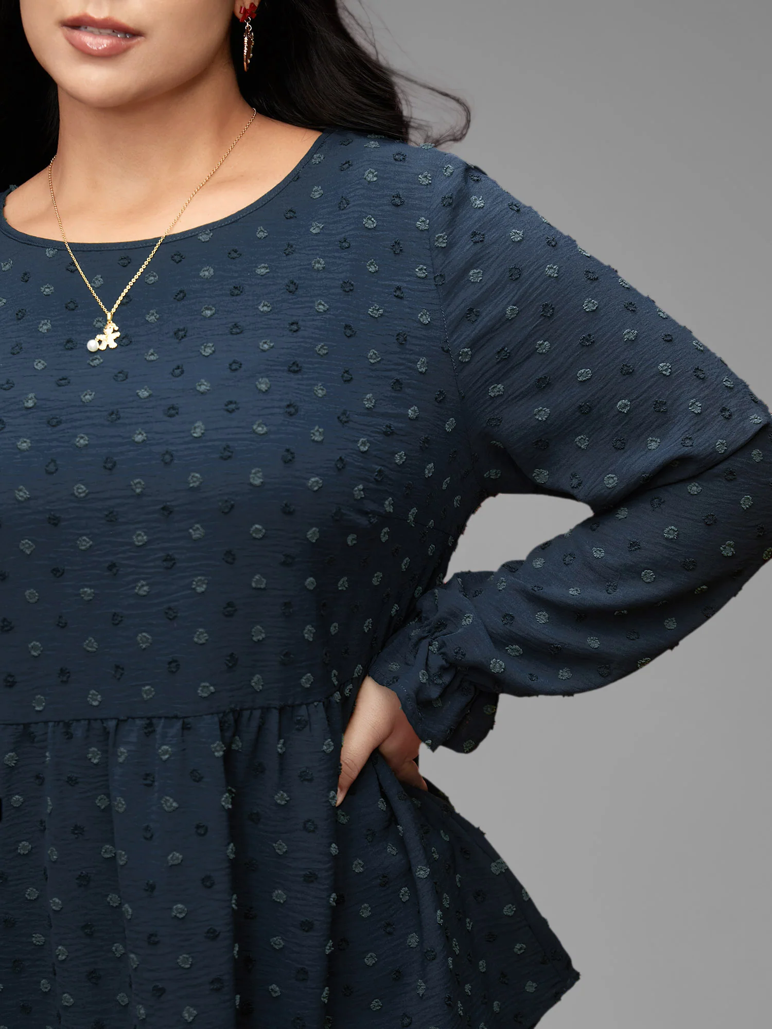 Textured Dot Elastic Cuffs A-line Blouse - Image 15