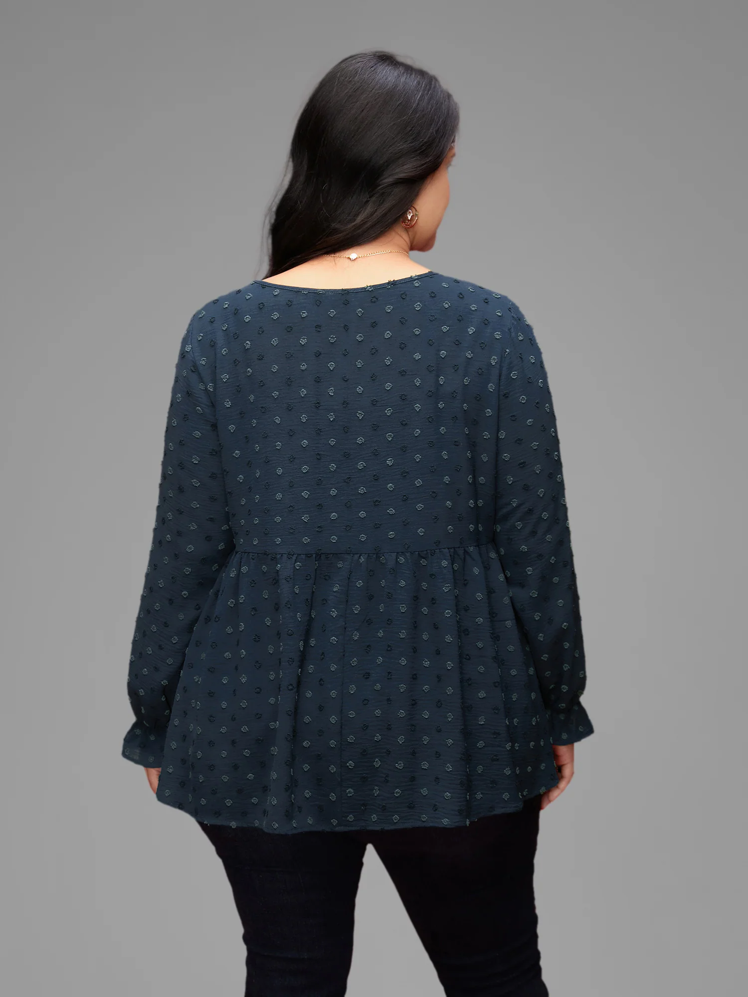 Textured Dot Elastic Cuffs A-line Blouse - Image 17
