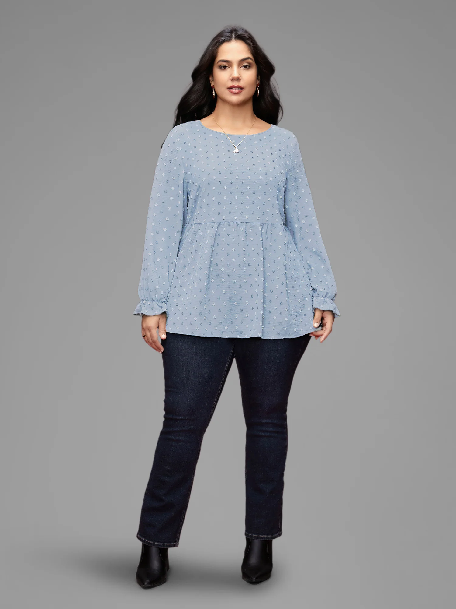 Textured Dot Elastic Cuffs A-line Blouse - Image 19