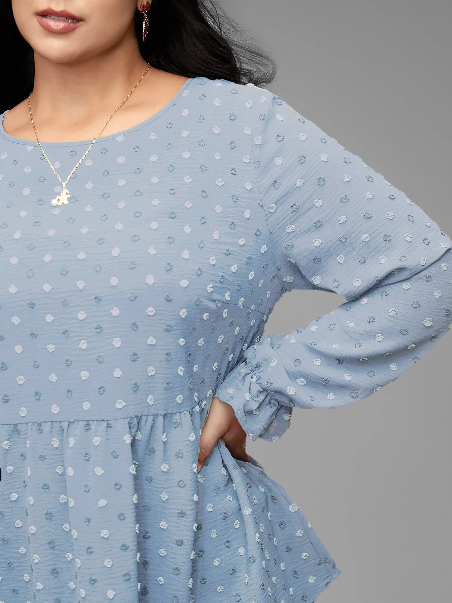 Textured Dot Elastic Cuffs A-line Blouse - Image 20