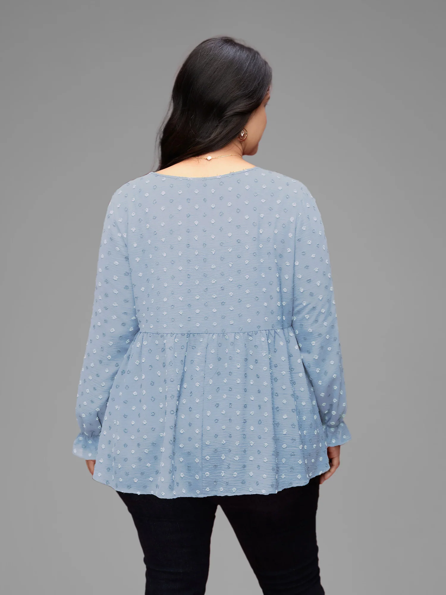 Textured Dot Elastic Cuffs A-line Blouse - Image 22