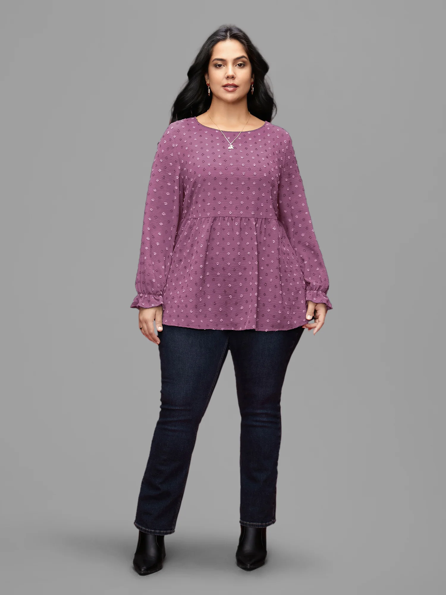Textured Dot Elastic Cuffs A-line Blouse - Image 24