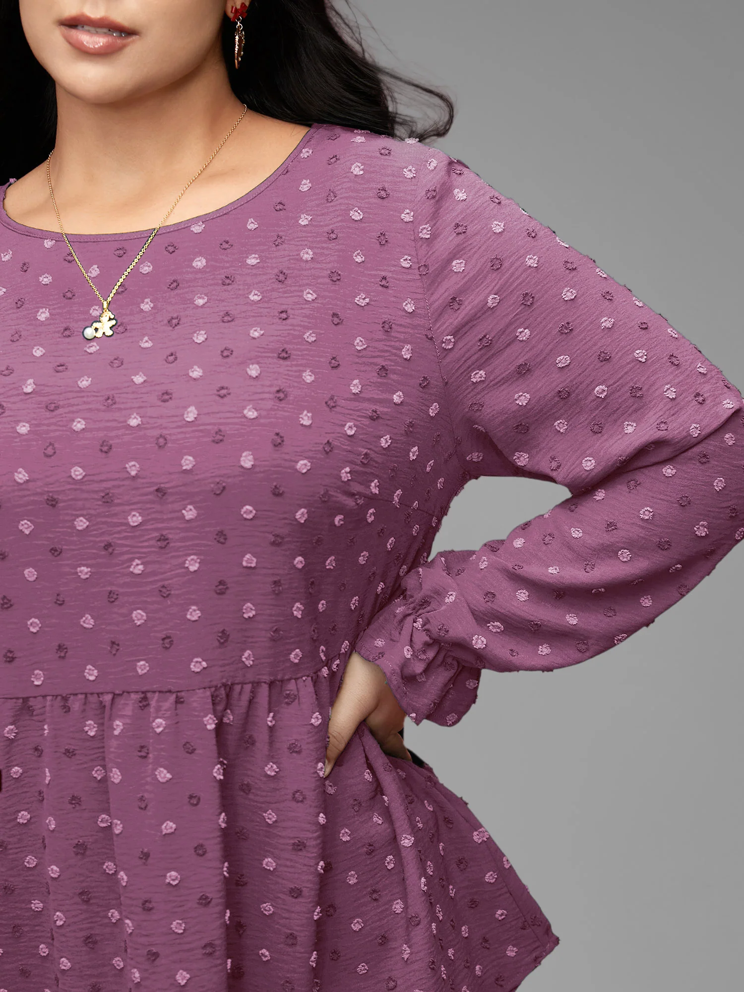 Textured Dot Elastic Cuffs A-line Blouse - Image 25