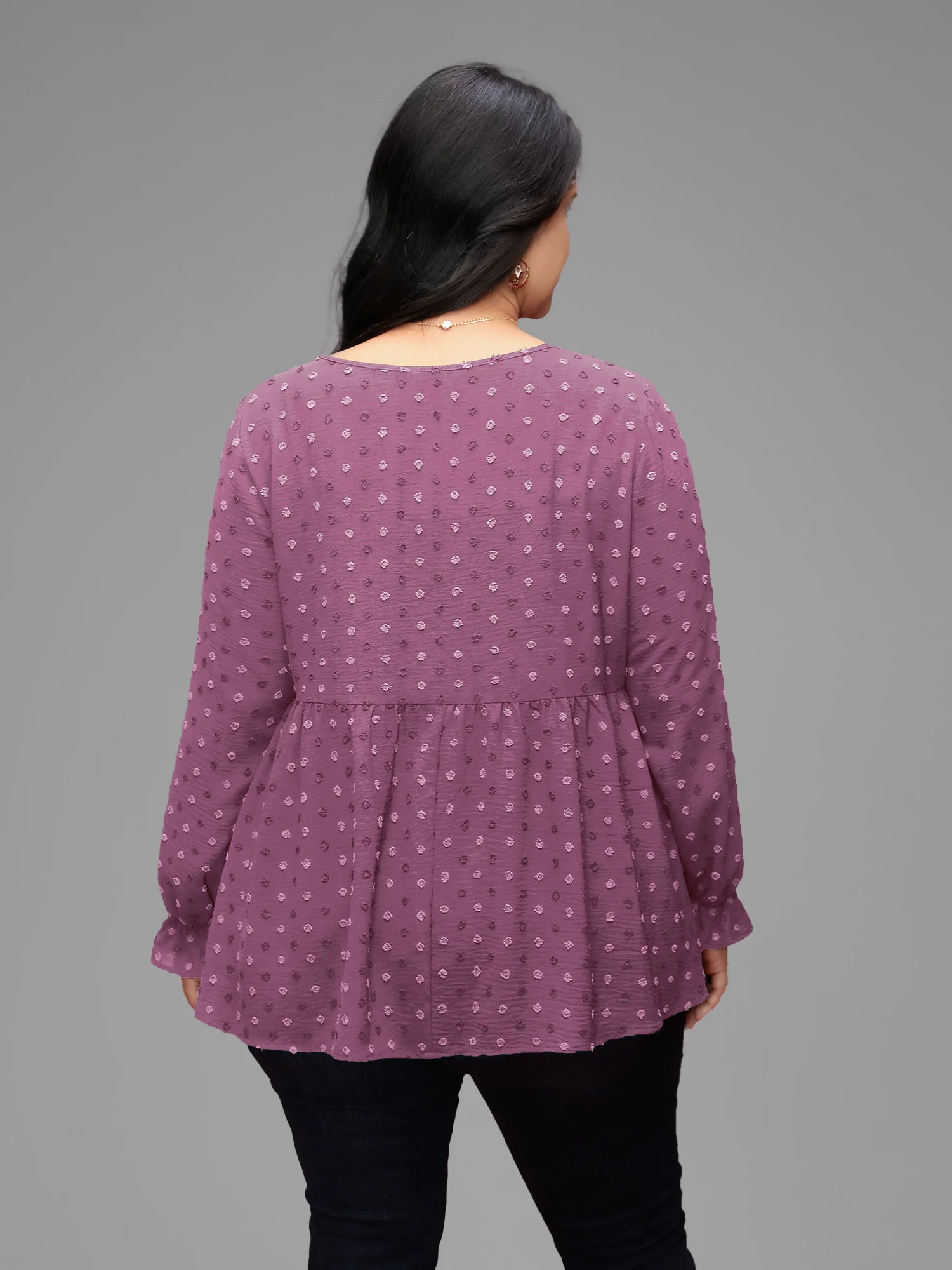 Textured Dot Elastic Cuffs A-line Blouse - Image 27