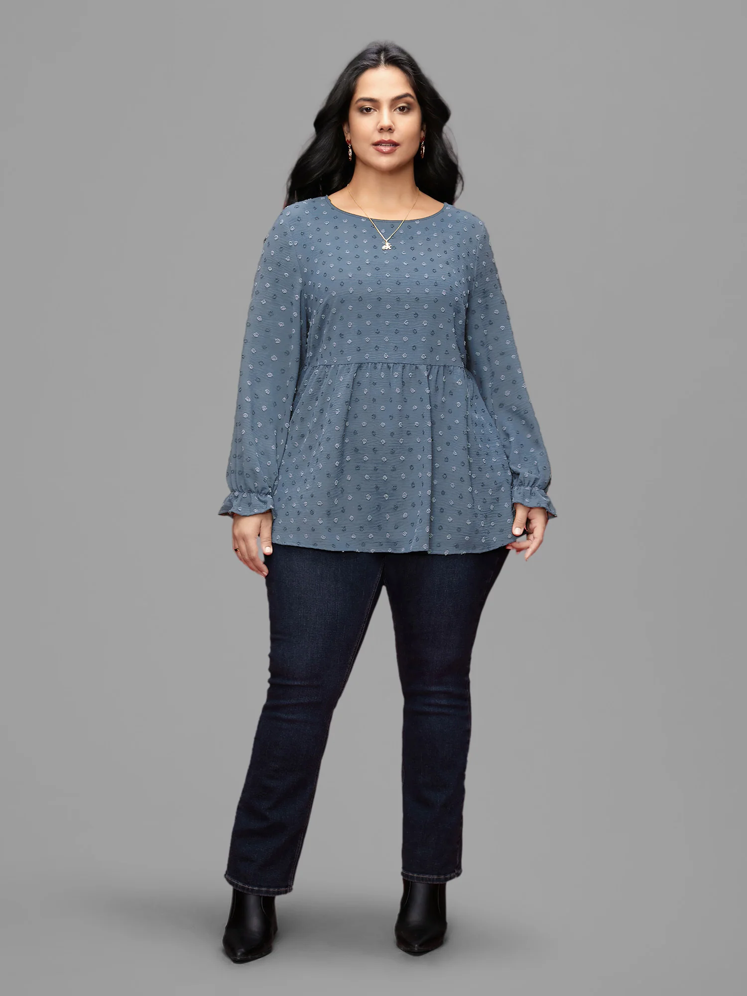 Textured Dot Elastic Cuffs A-line Blouse - Image 29