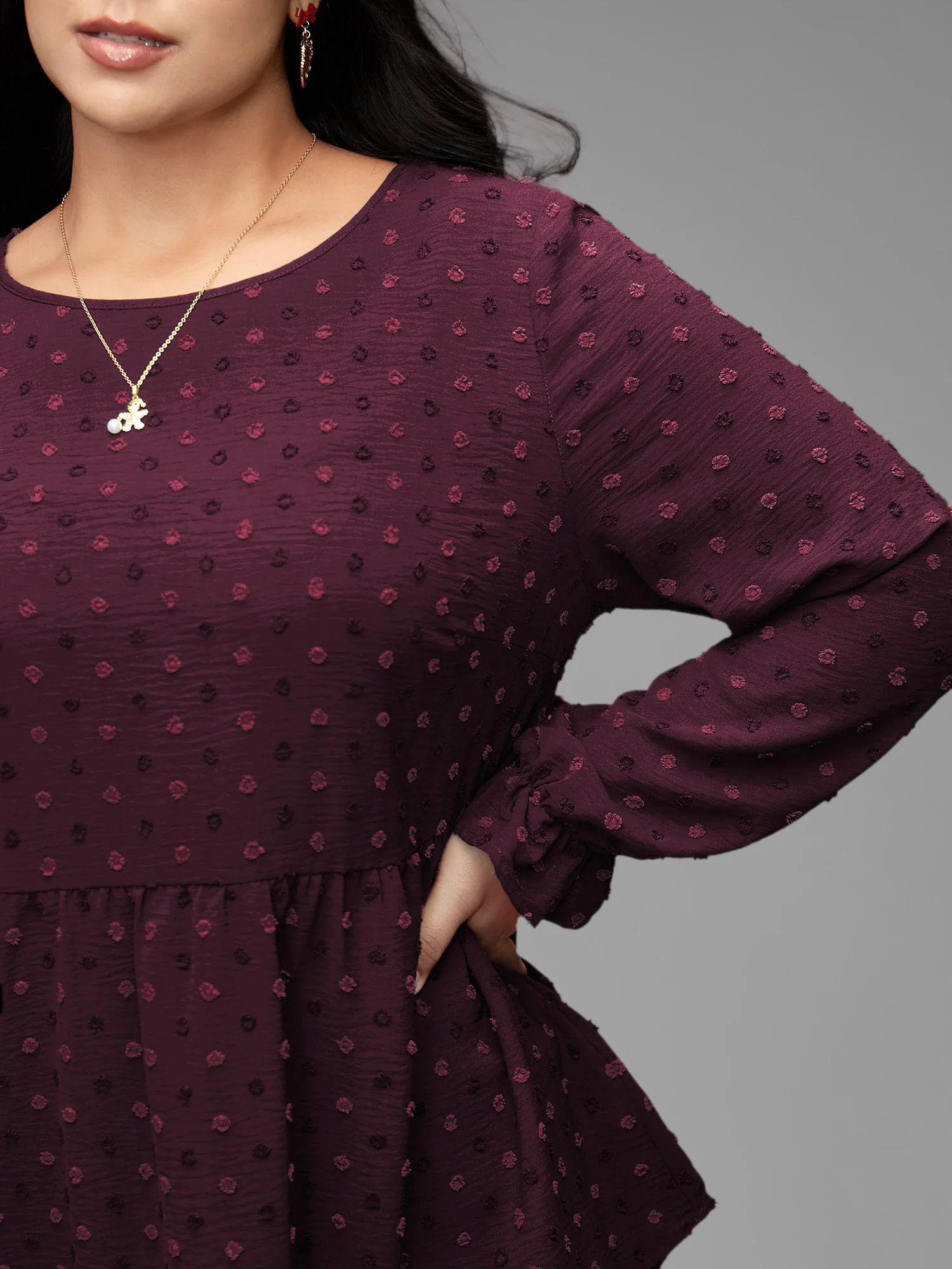 Textured Dot Elastic Cuffs A-line Blouse - Image 3