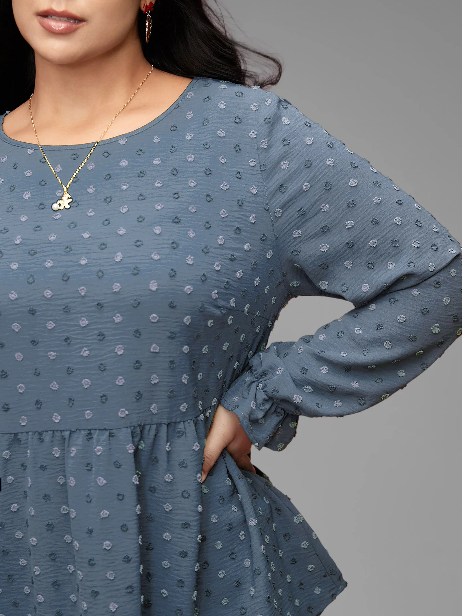 Textured Dot Elastic Cuffs A-line Blouse - Image 30