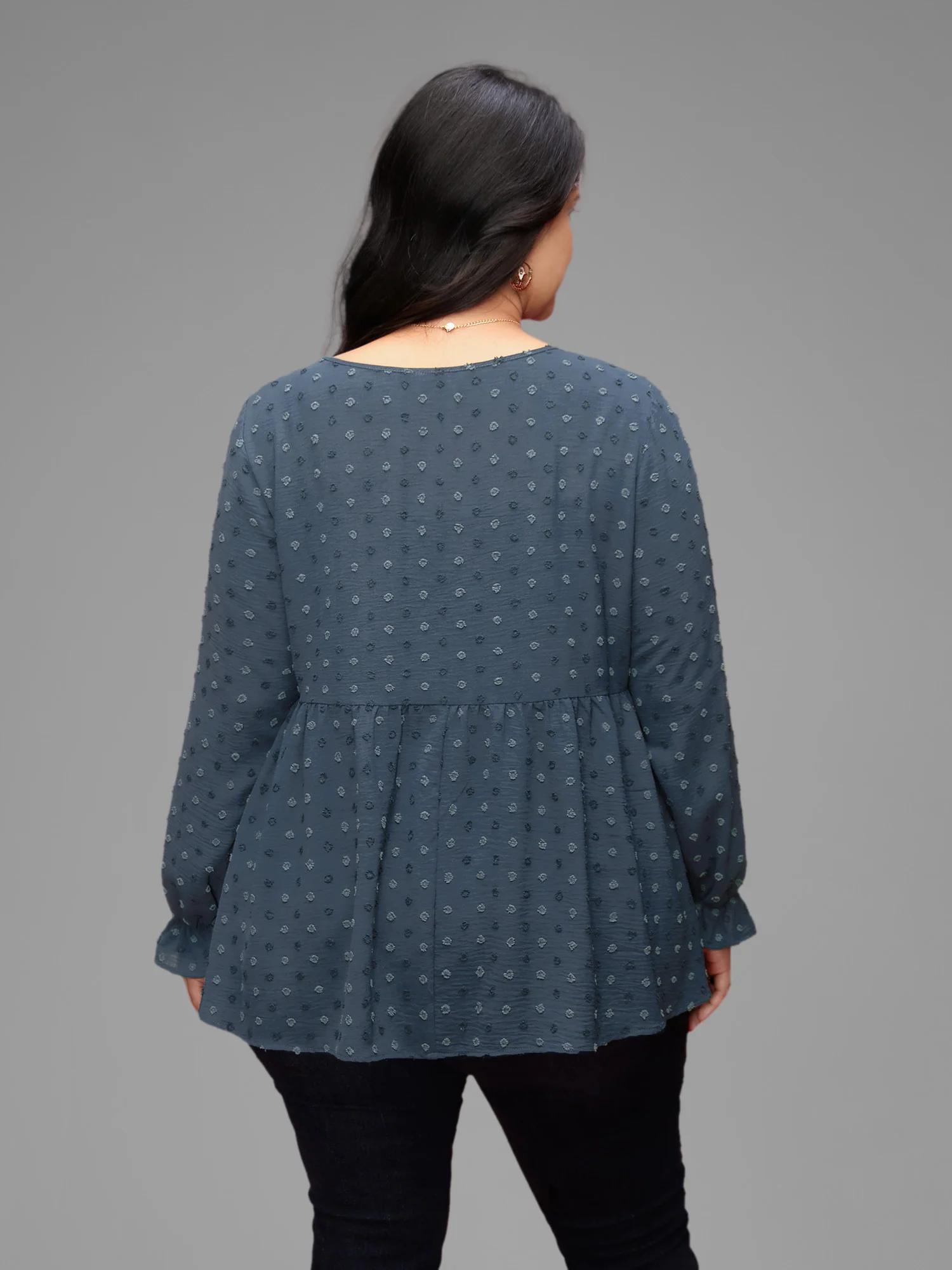 Textured Dot Elastic Cuffs A-line Blouse - Image 32