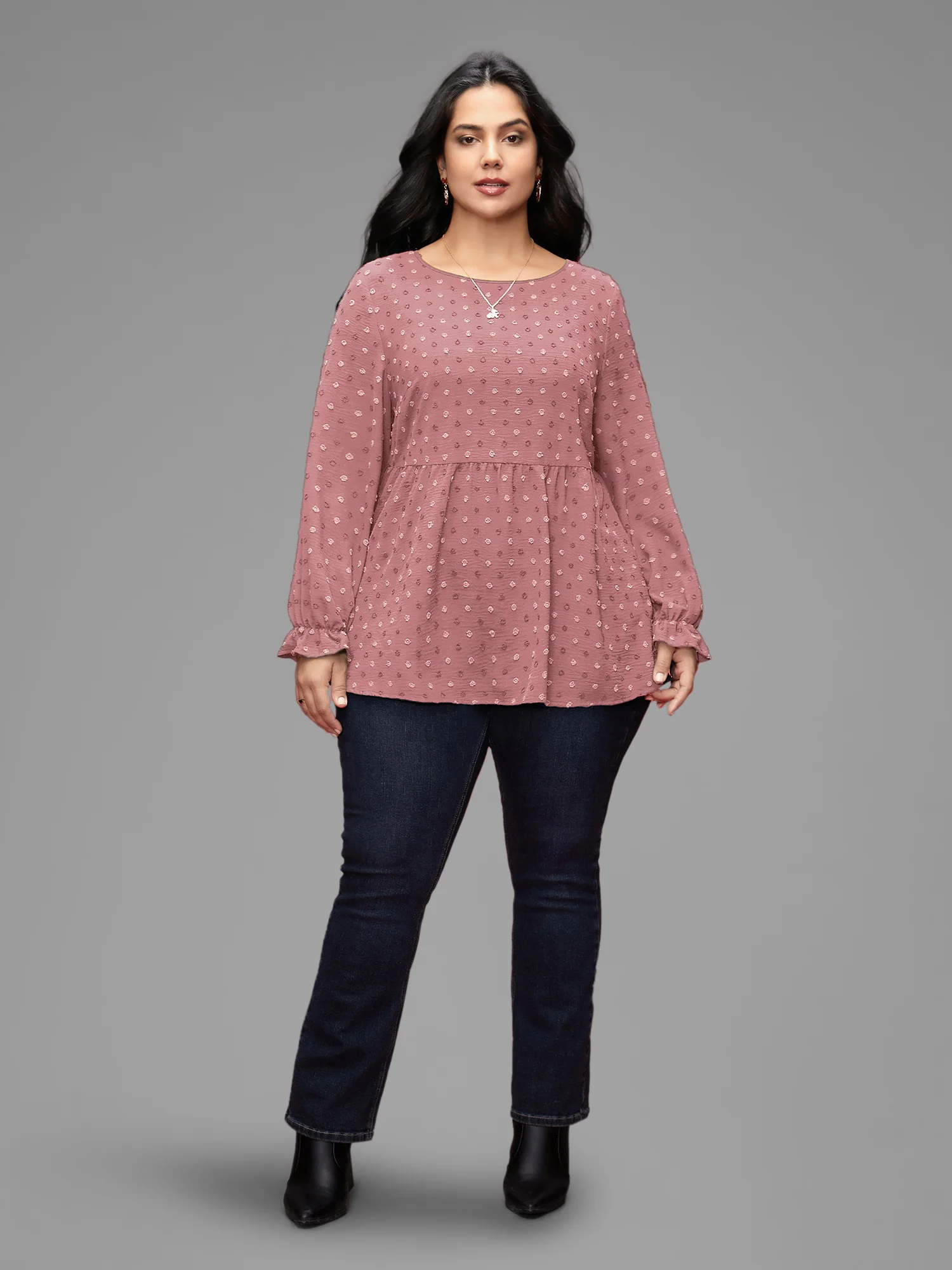Textured Dot Elastic Cuffs A-line Blouse - Image 34