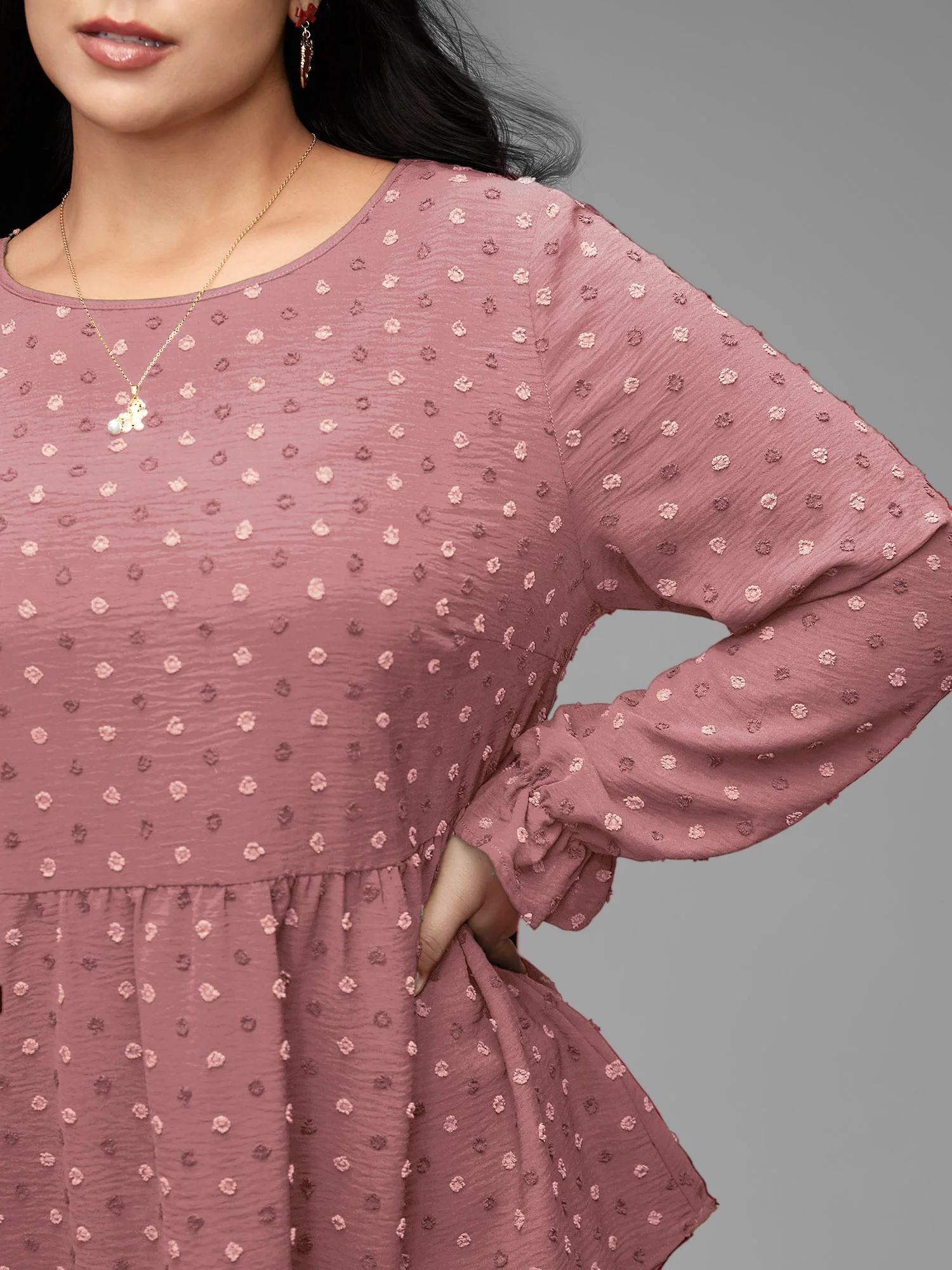 Textured Dot Elastic Cuffs A-line Blouse - Image 35