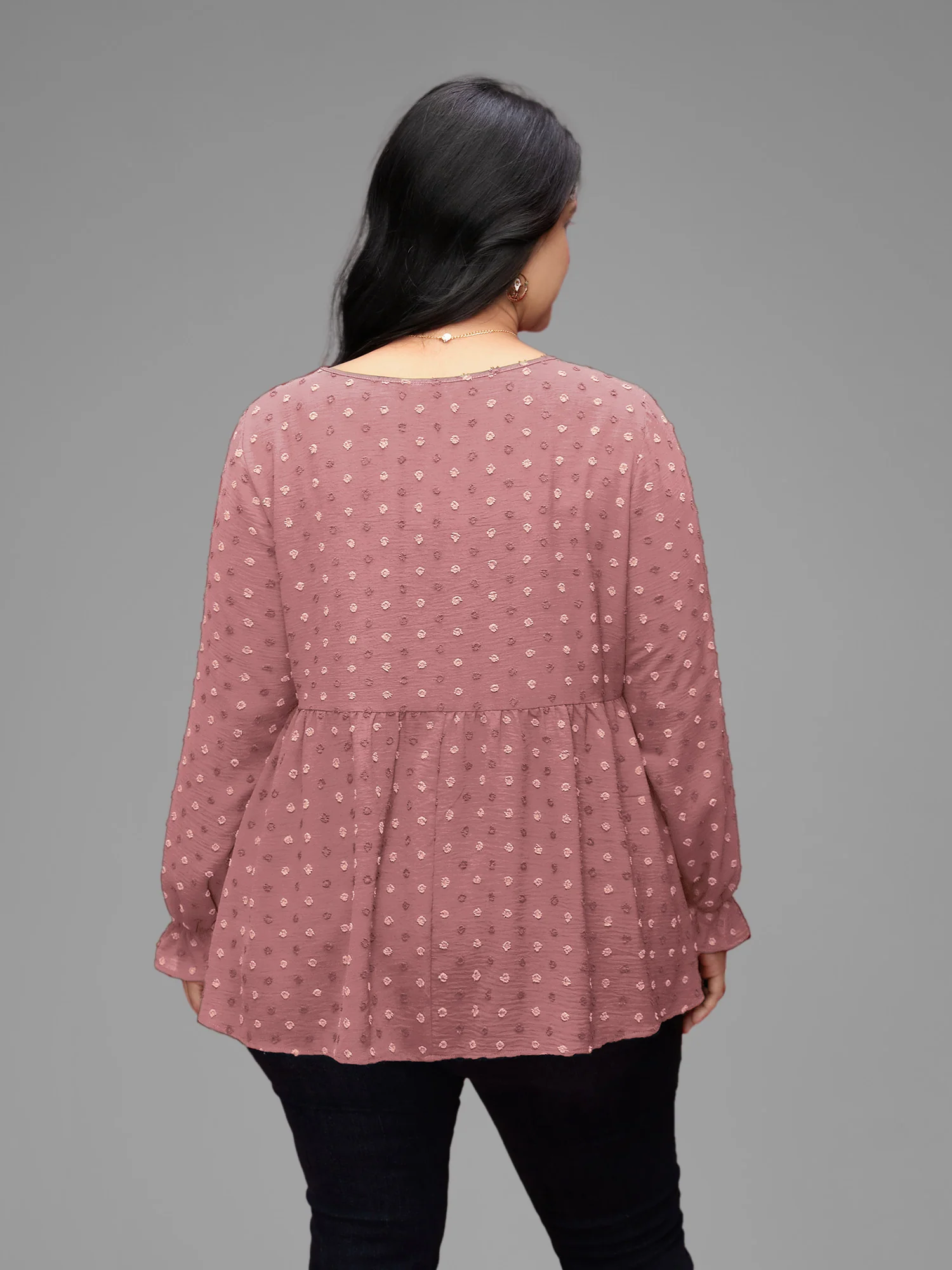 Textured Dot Elastic Cuffs A-line Blouse - Image 37