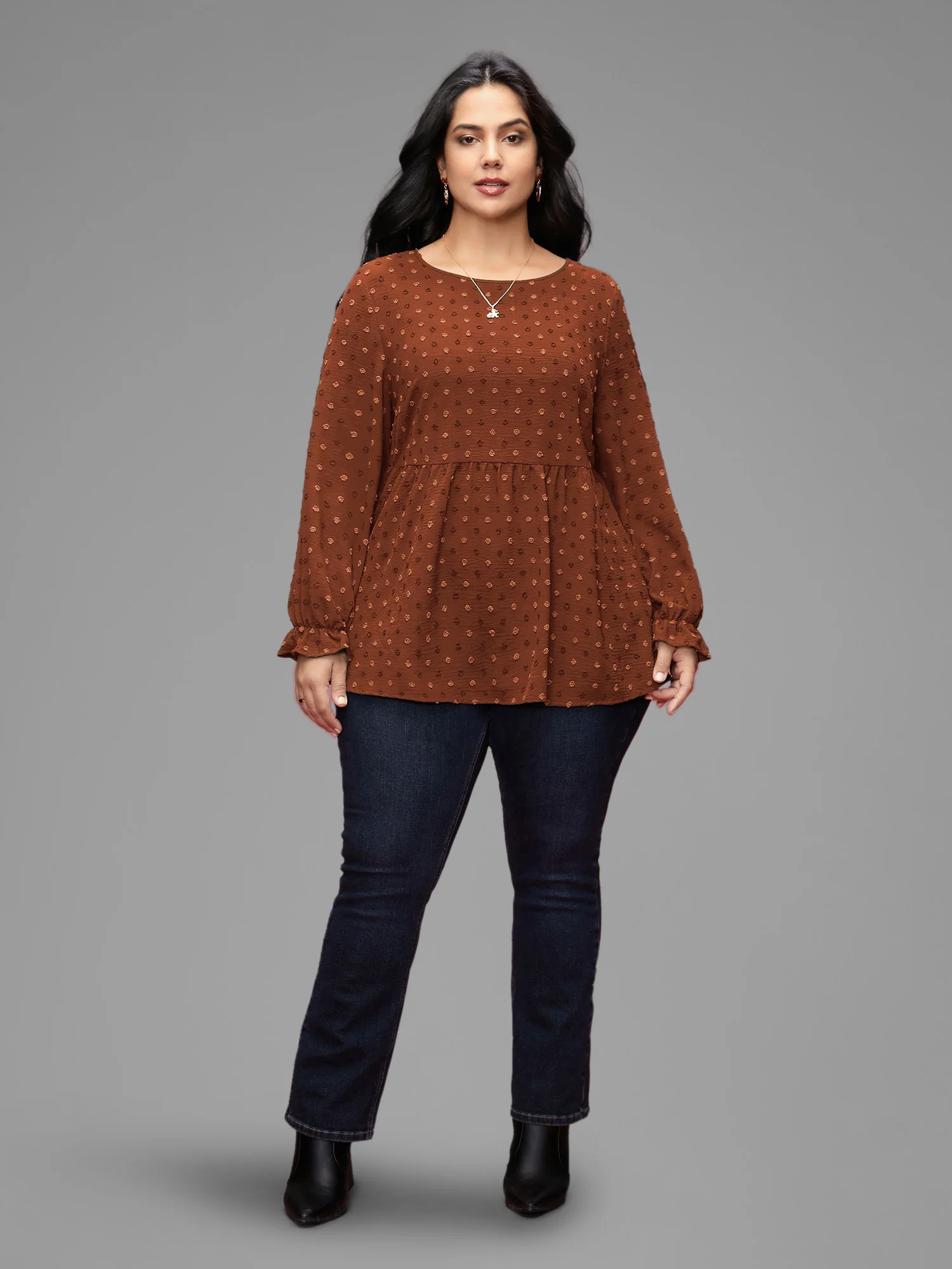 Textured Dot Elastic Cuffs A-line Blouse - Image 39