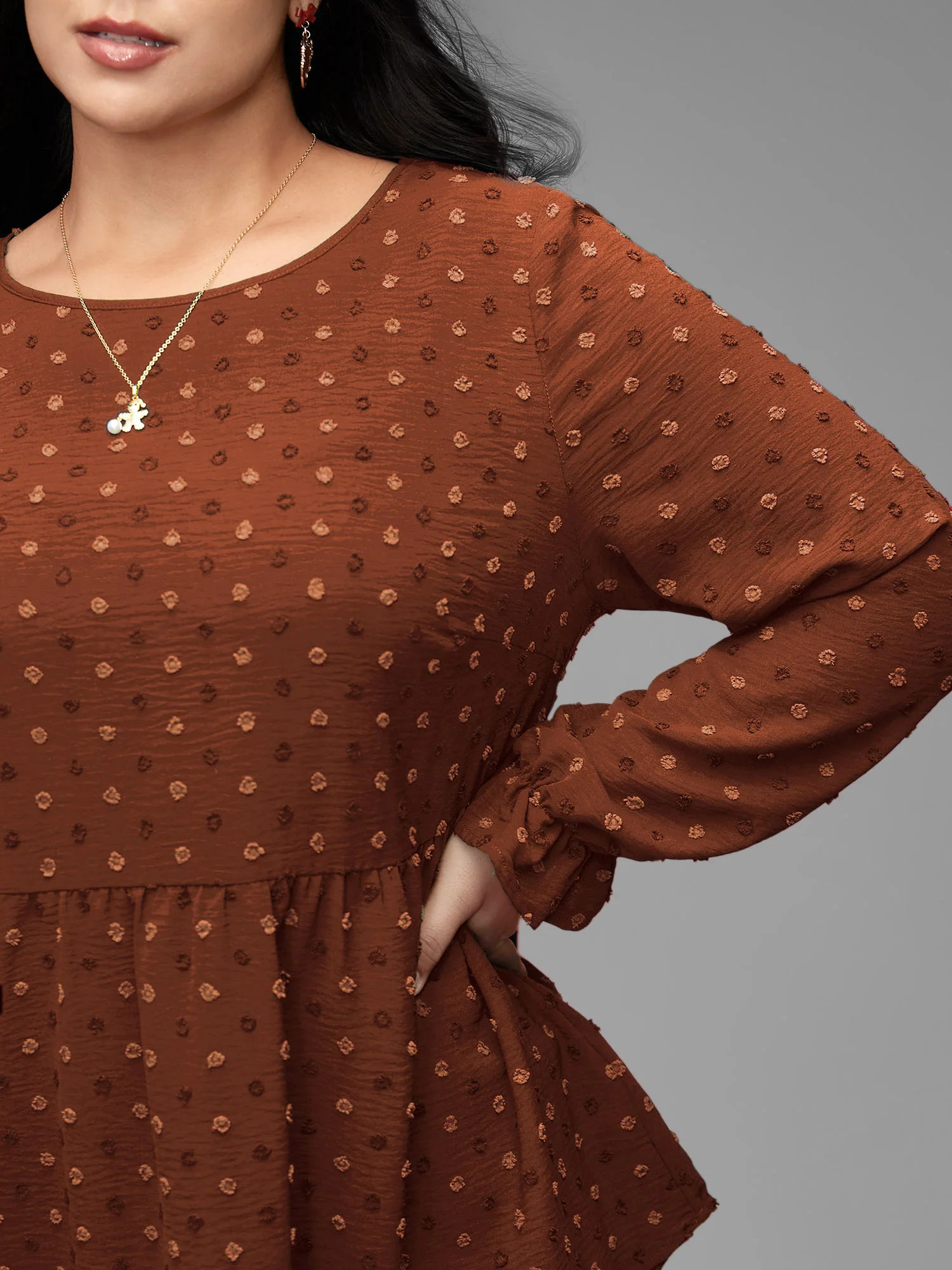 Textured Dot Elastic Cuffs A-line Blouse - Image 40