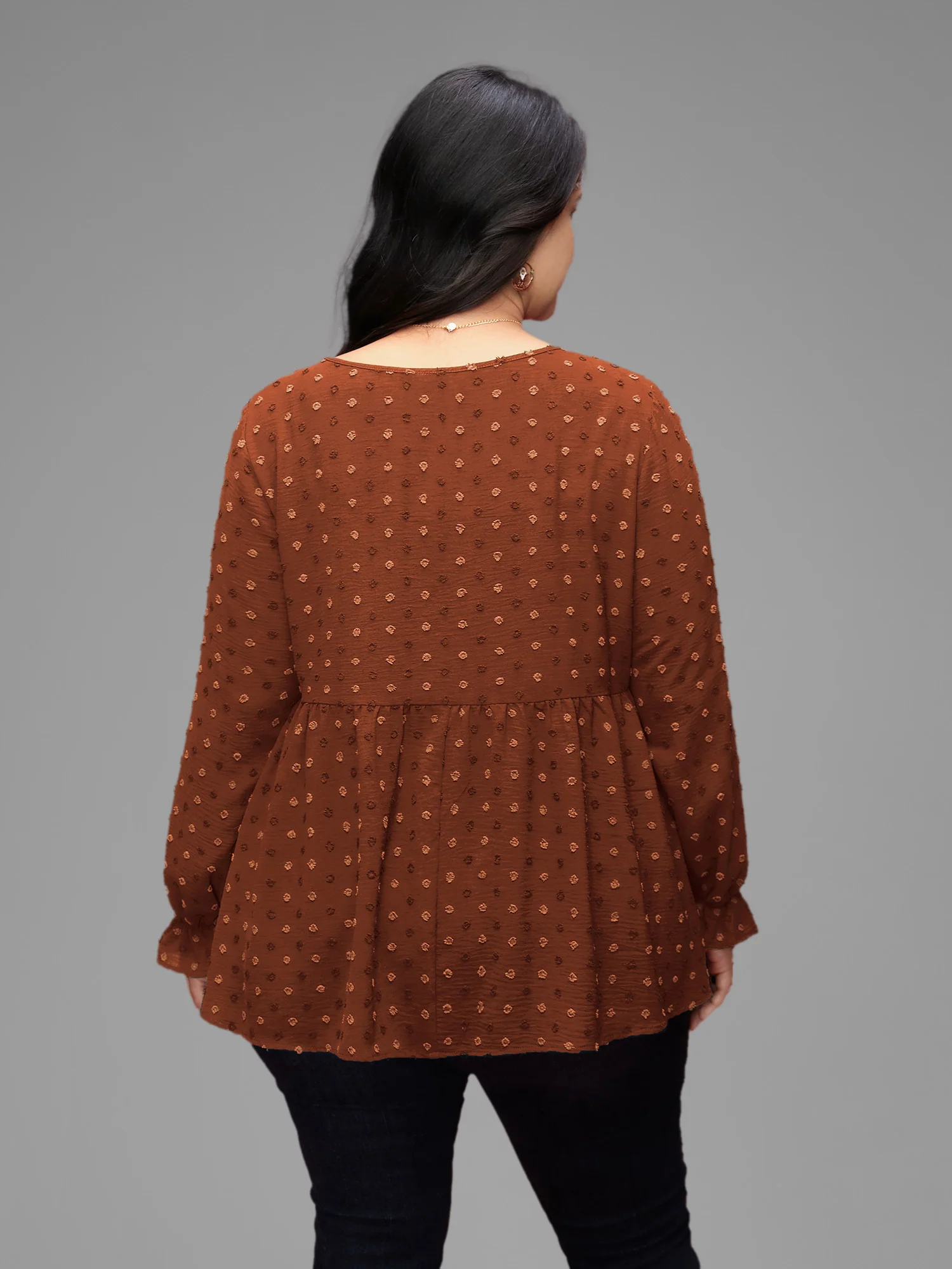 Textured Dot Elastic Cuffs A-line Blouse - Image 42