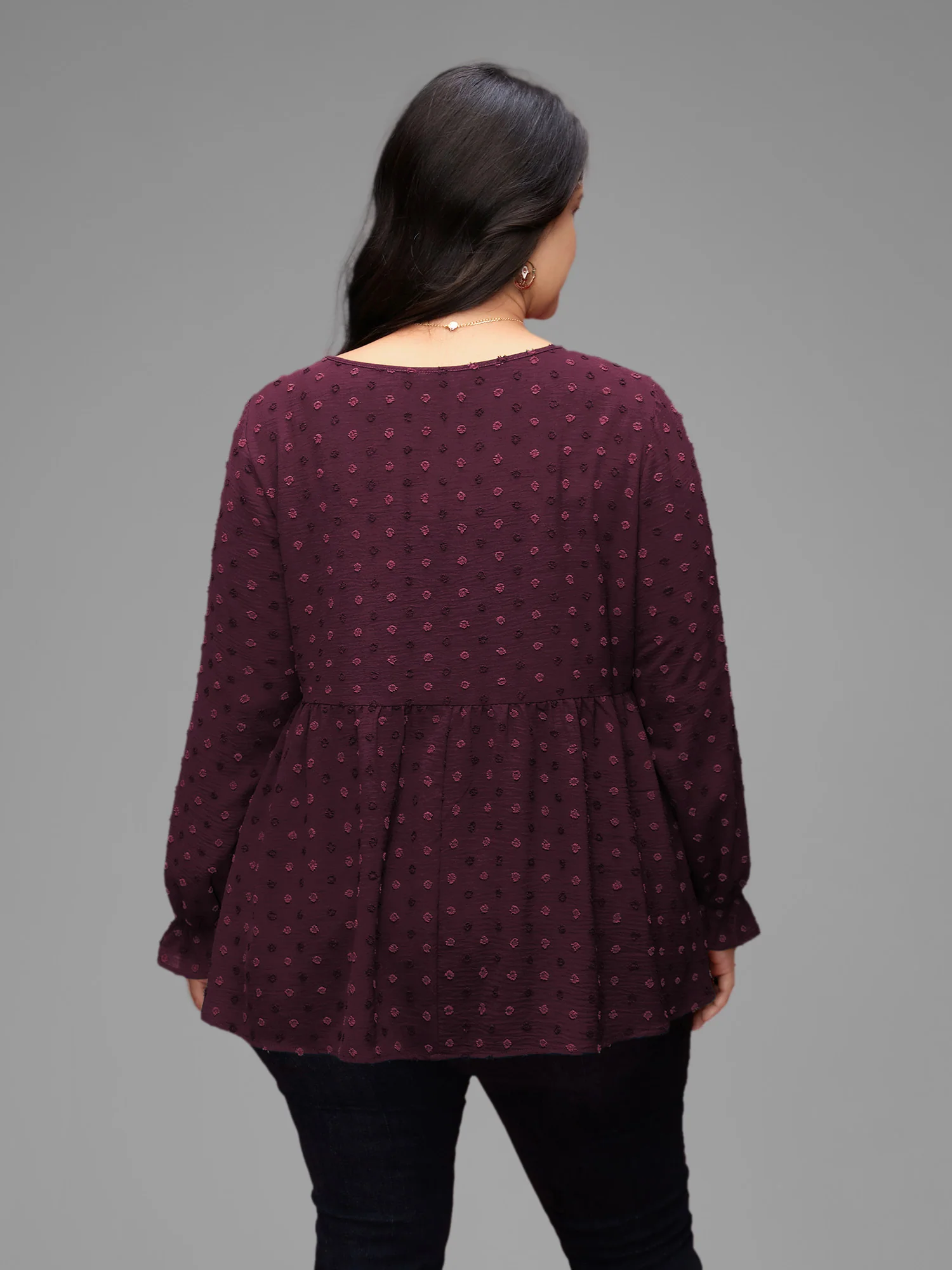 Textured Dot Elastic Cuffs A-line Blouse - Image 5