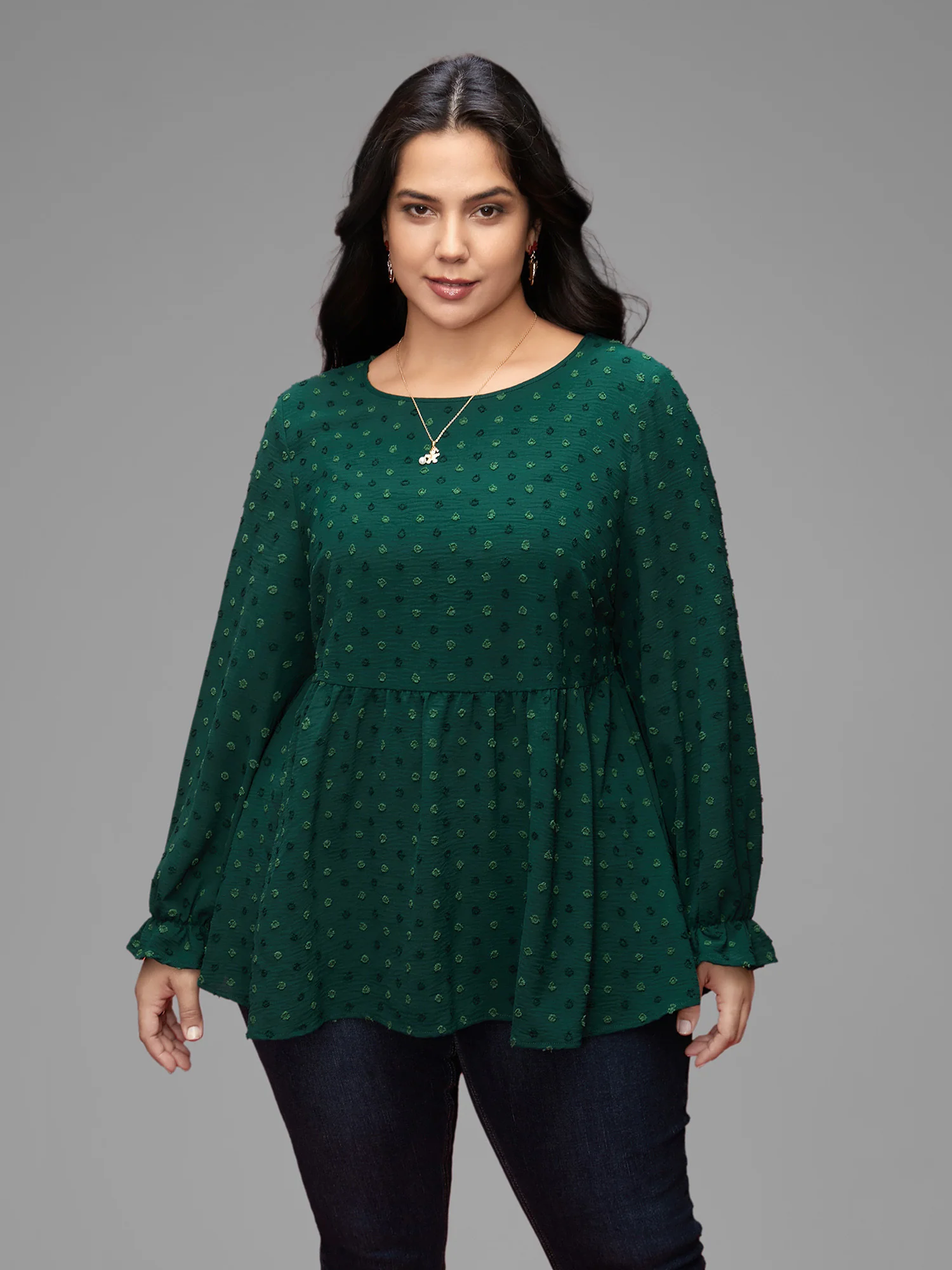 Textured Dot Elastic Cuffs A-line Blouse - Image 6