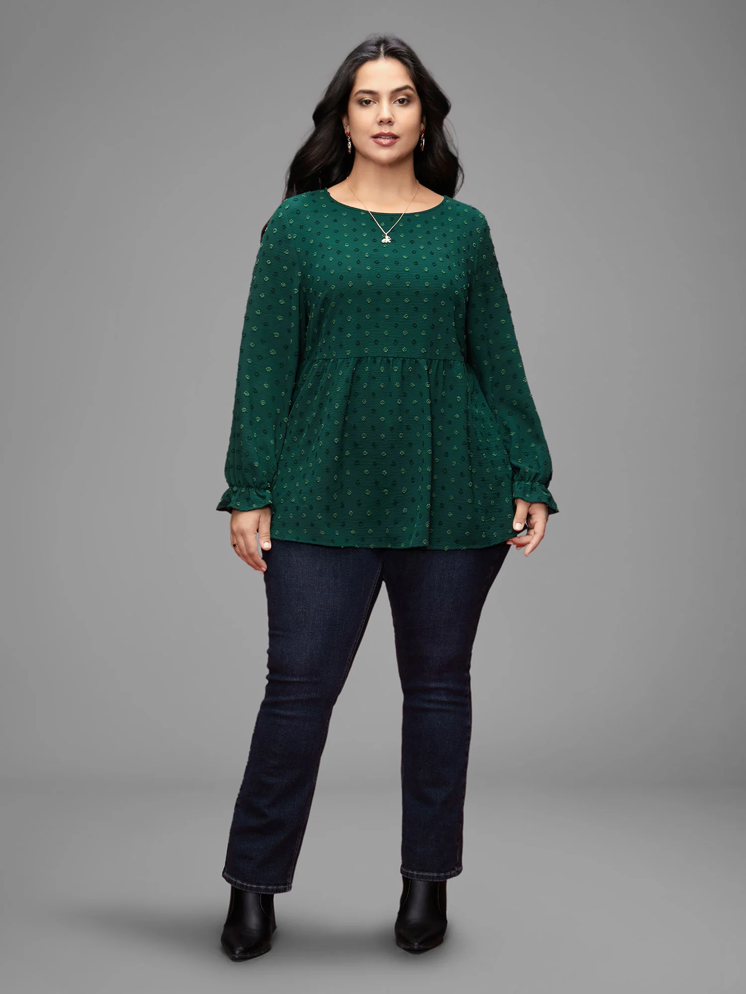 Textured Dot Elastic Cuffs A-line Blouse - Image 7