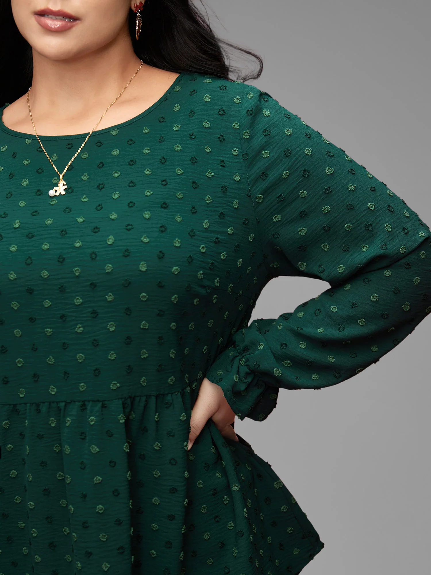 Textured Dot Elastic Cuffs A-line Blouse - Image 8