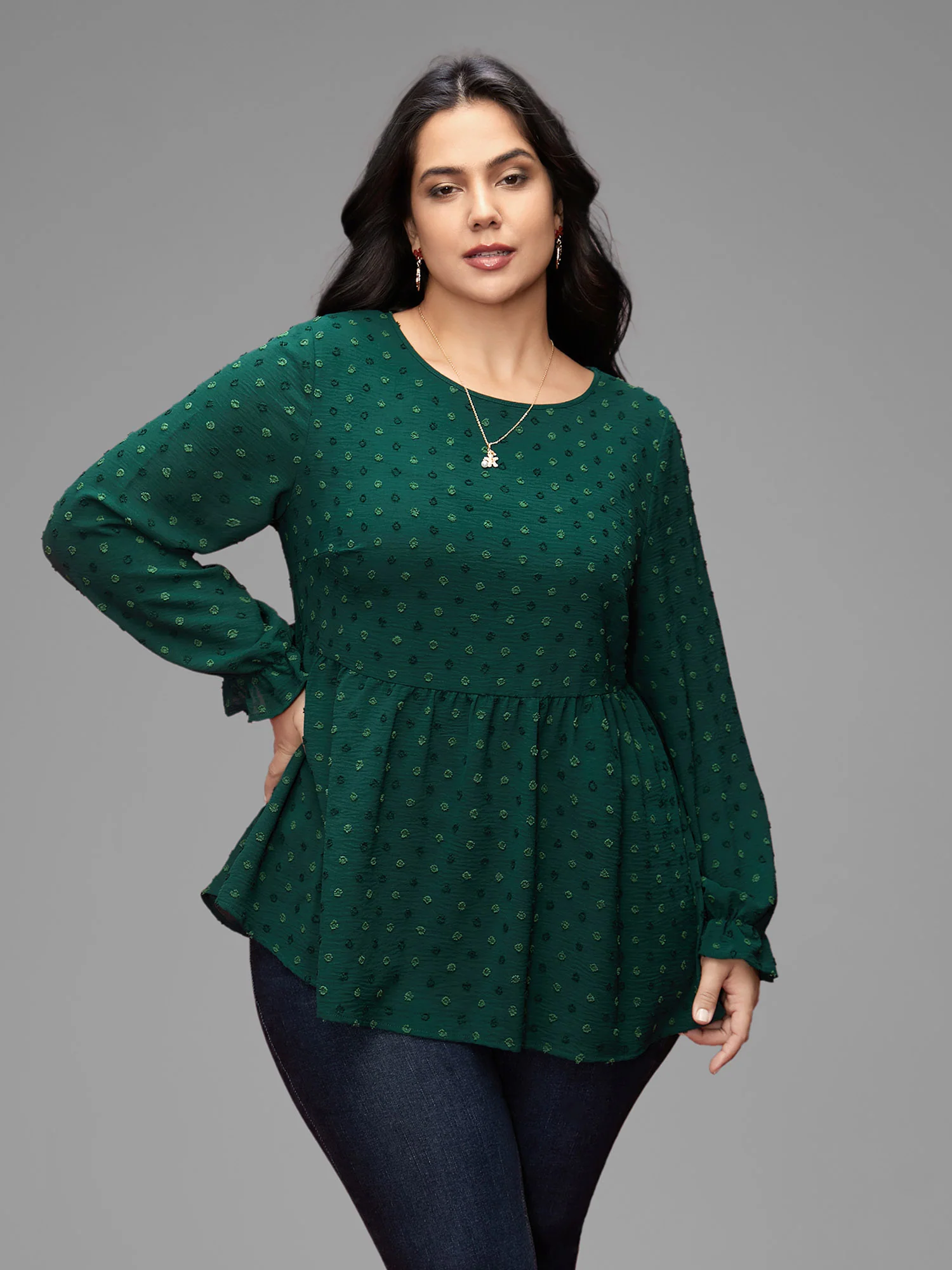 Textured Dot Elastic Cuffs A-line Blouse - Image 9