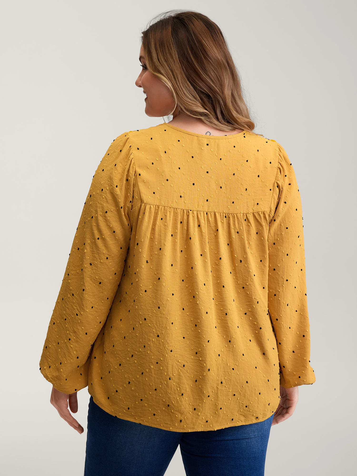 Textured Dot Embroidered Tassel Flowy Blouse - Image 4