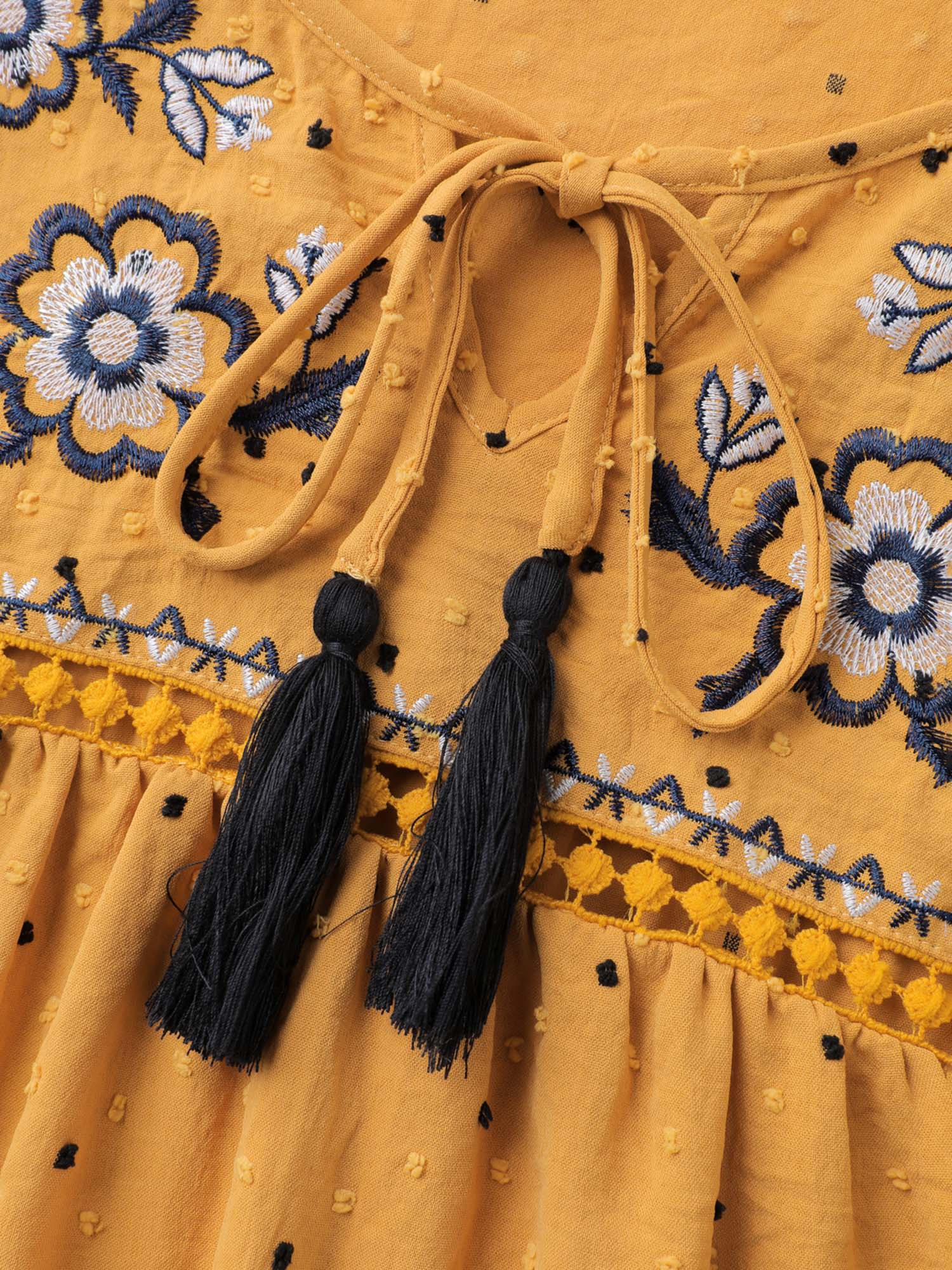 Textured Dot Embroidered Tassel Flowy Blouse - Image 6