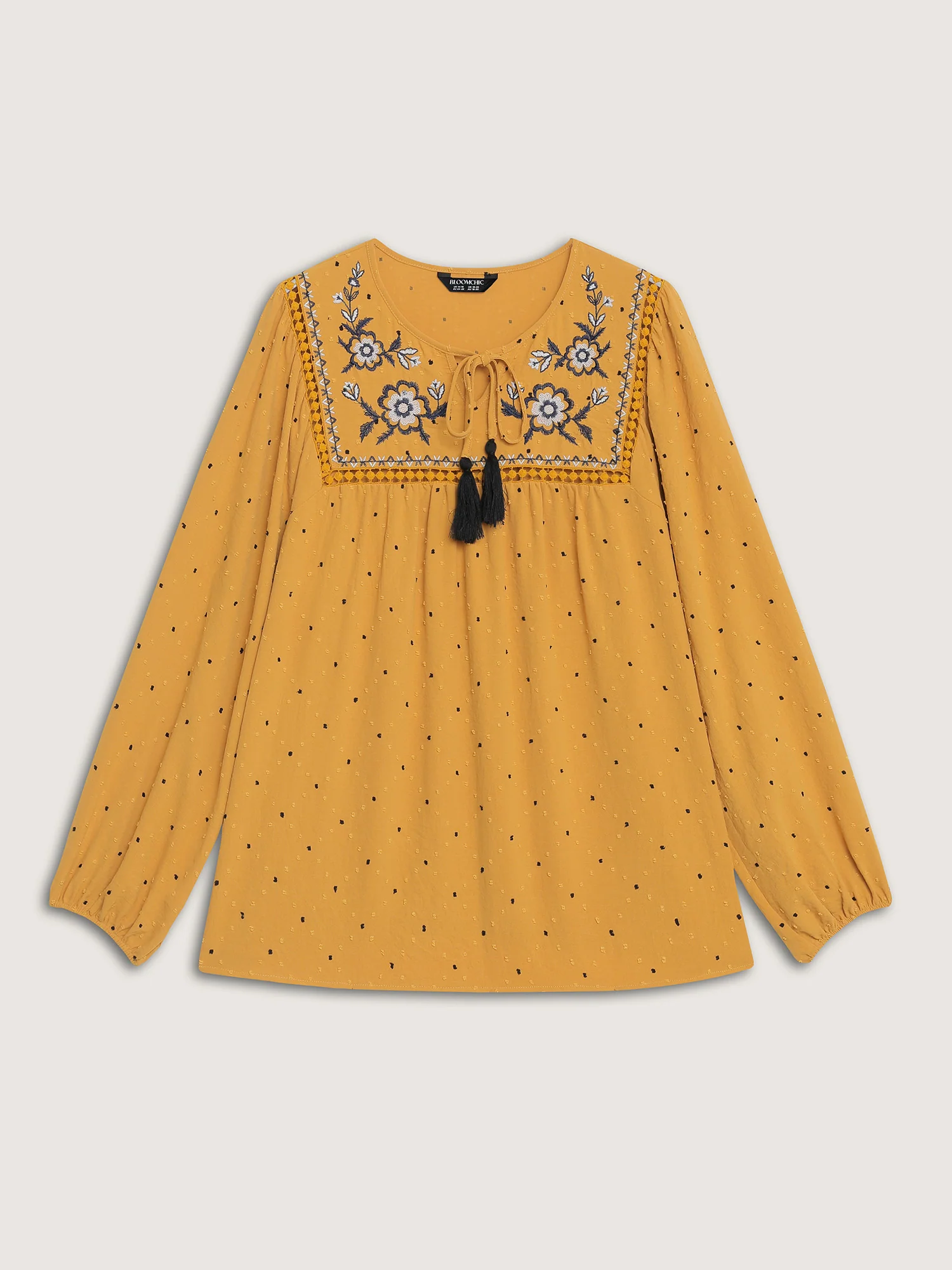 Textured Dot Embroidered Tassel Flowy Blouse - Image 7