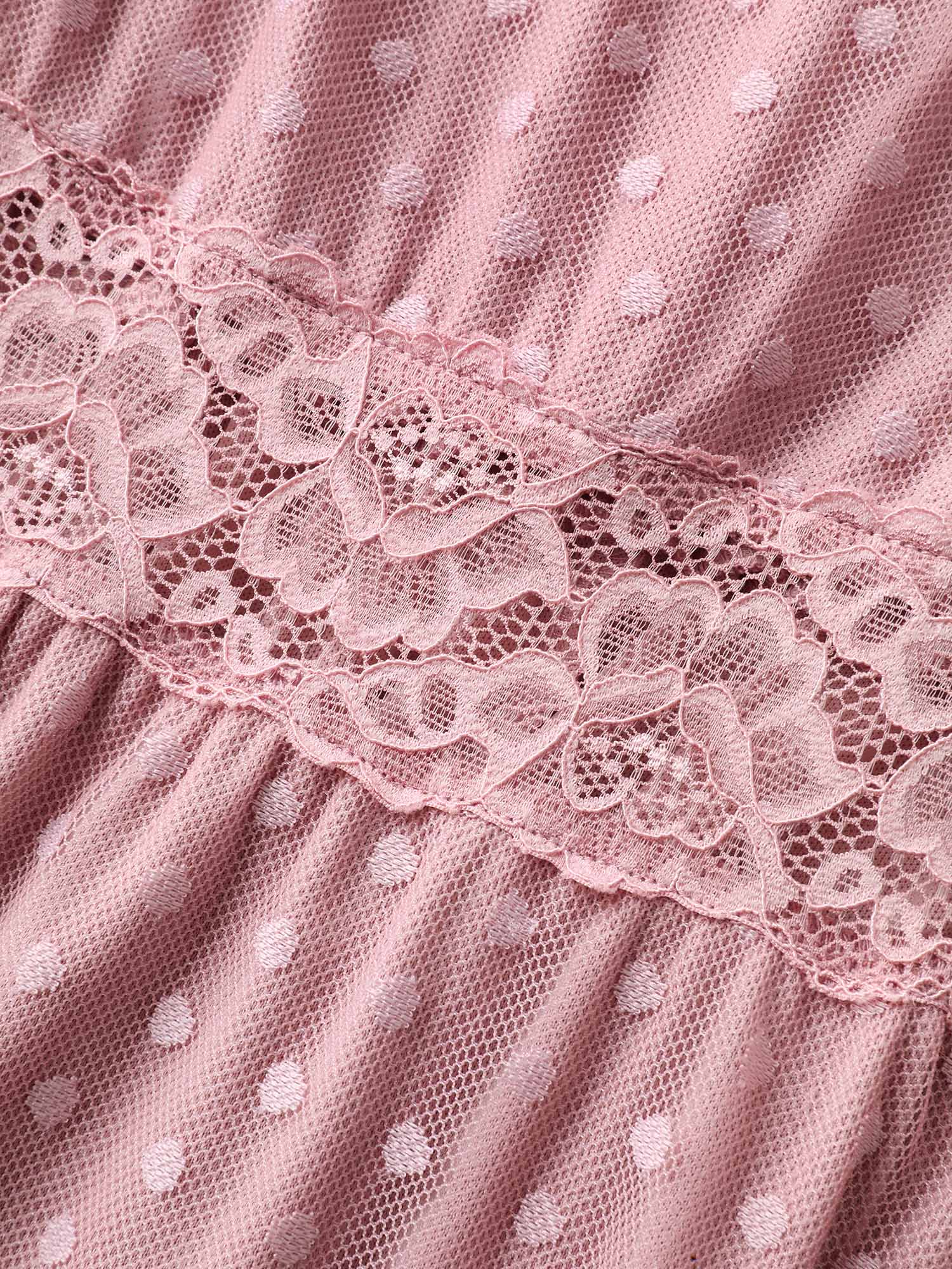 Textured Dot Lace Trim Midi Dress - Image 5