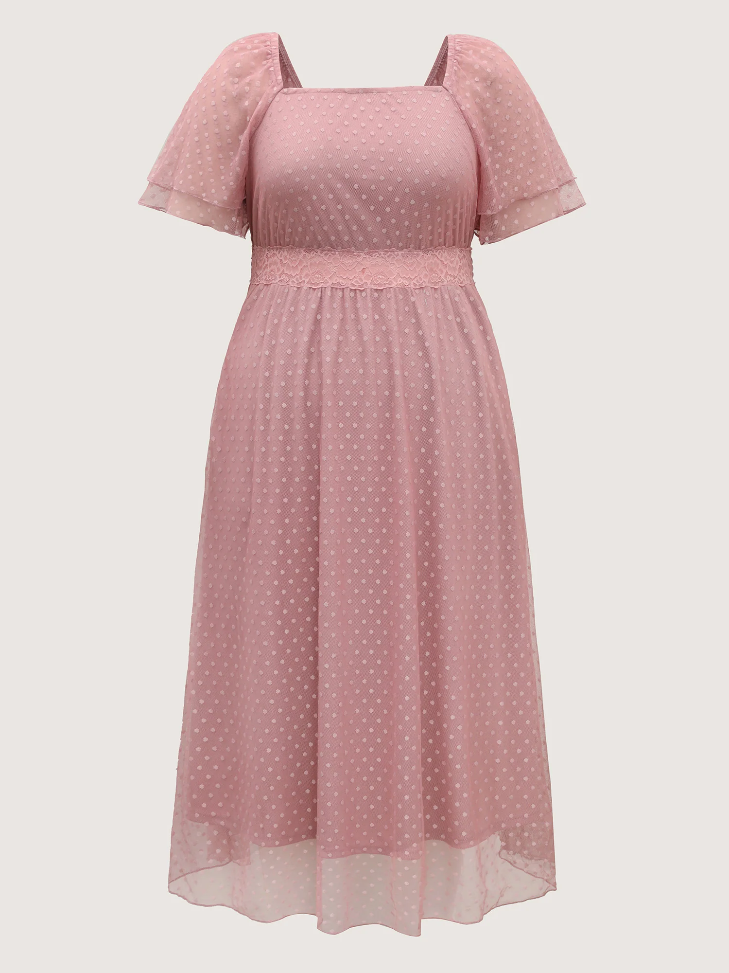 Textured Dot Lace Trim Midi Dress - Image 7