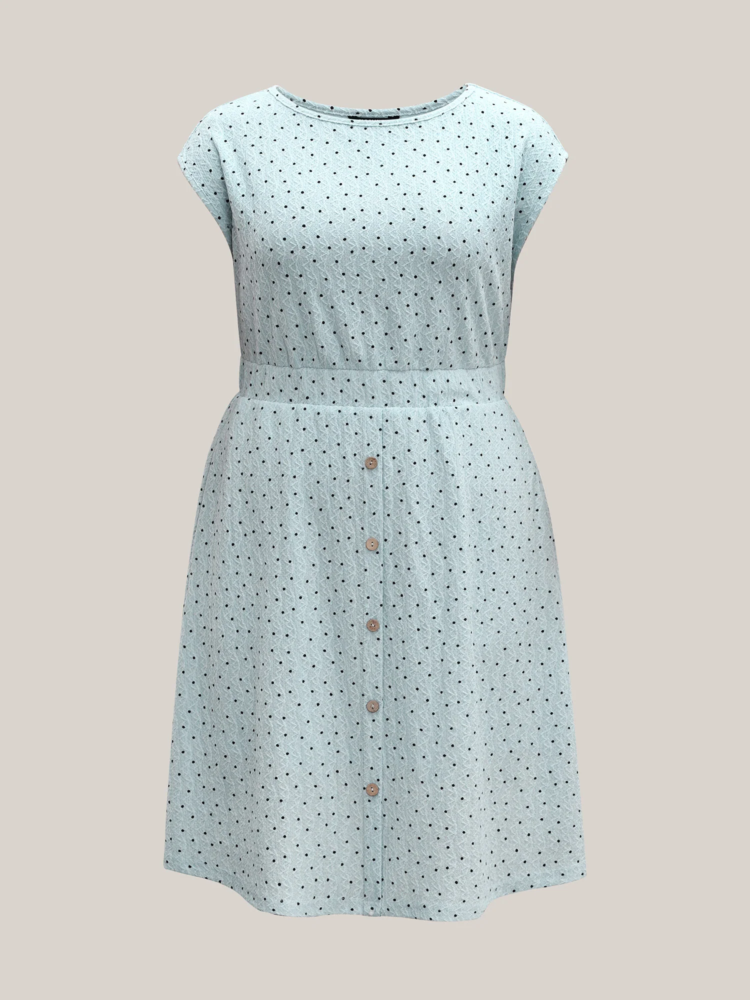 Textured Dot Print Button Detail Midi Dress - Image 5
