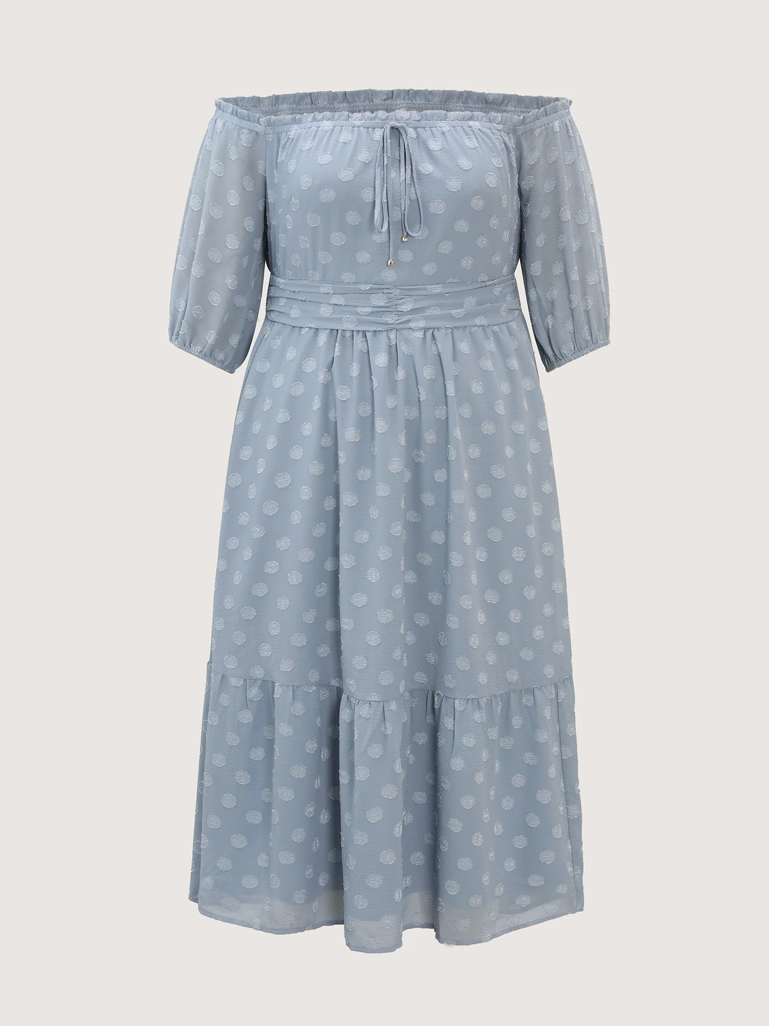 Textured Dots Stretchy Waist Pockets Midi Dress - Image 7