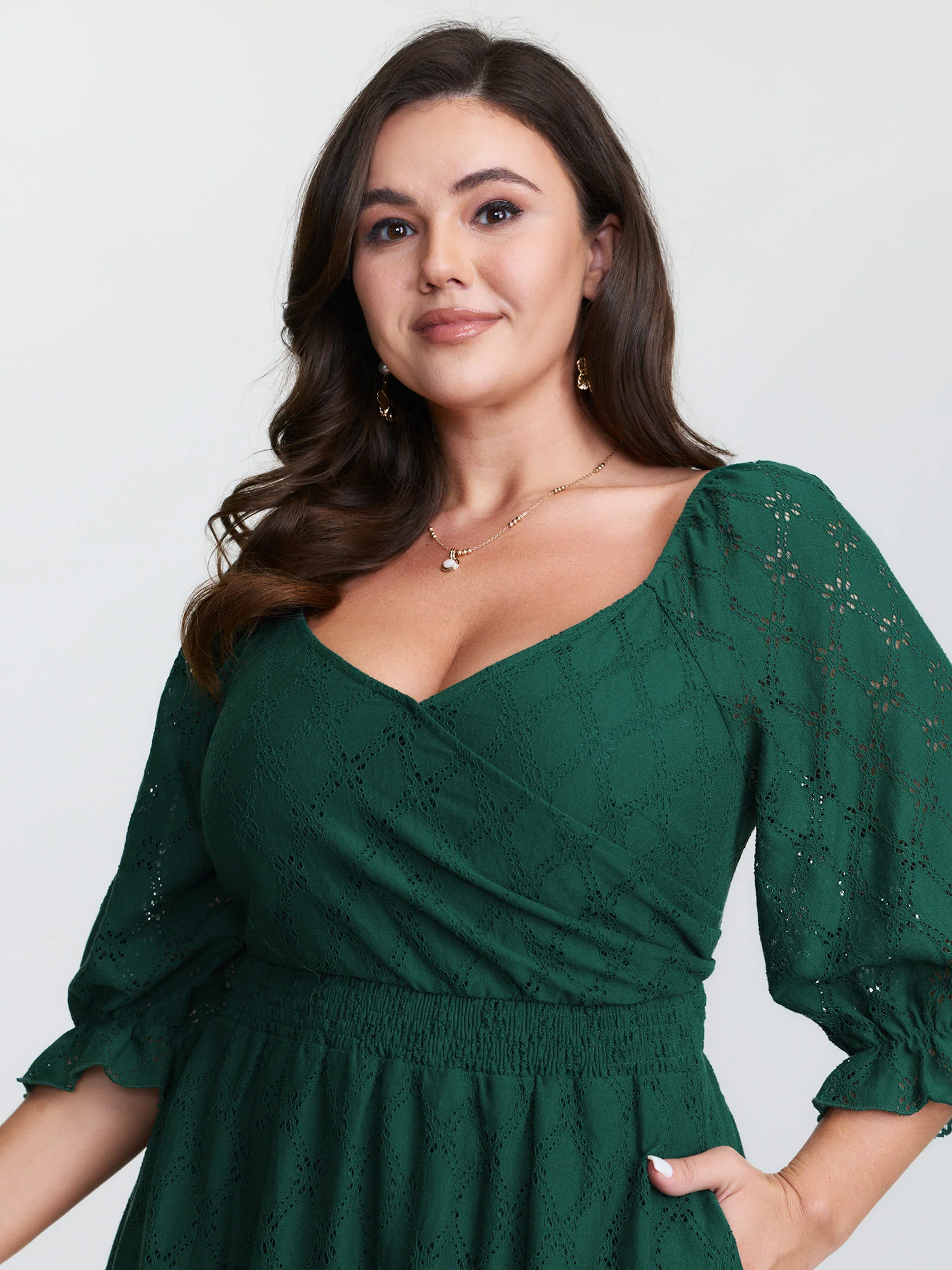 Textured Draped Surplice Neckline Midi Dress - Image 2