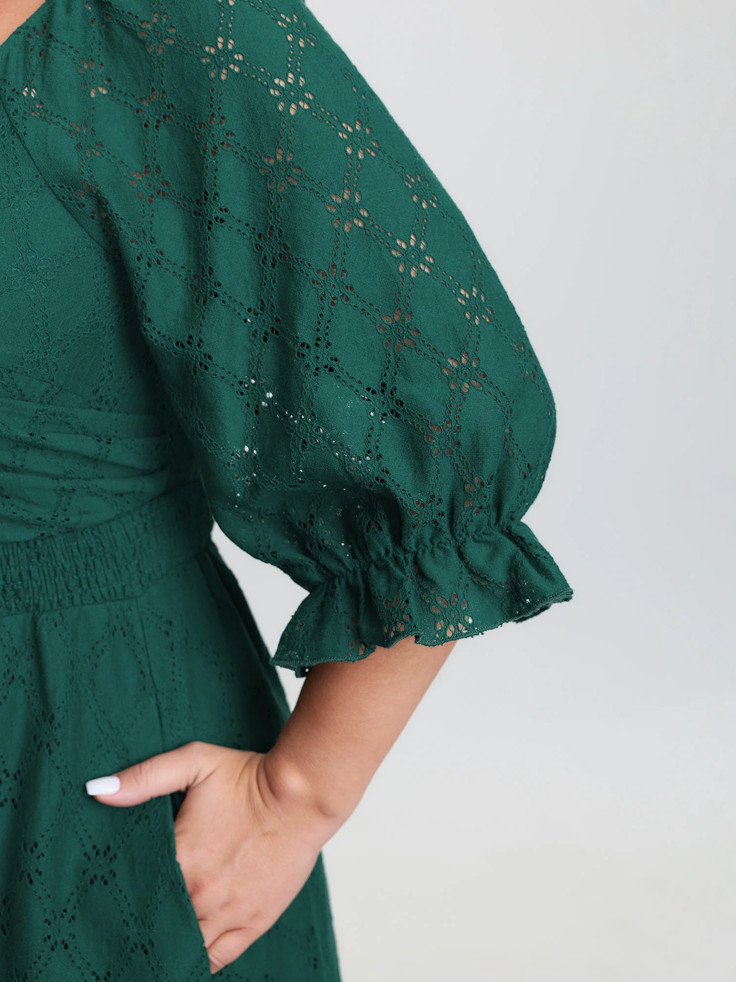 Textured Draped Surplice Neckline Midi Dress - Image 4
