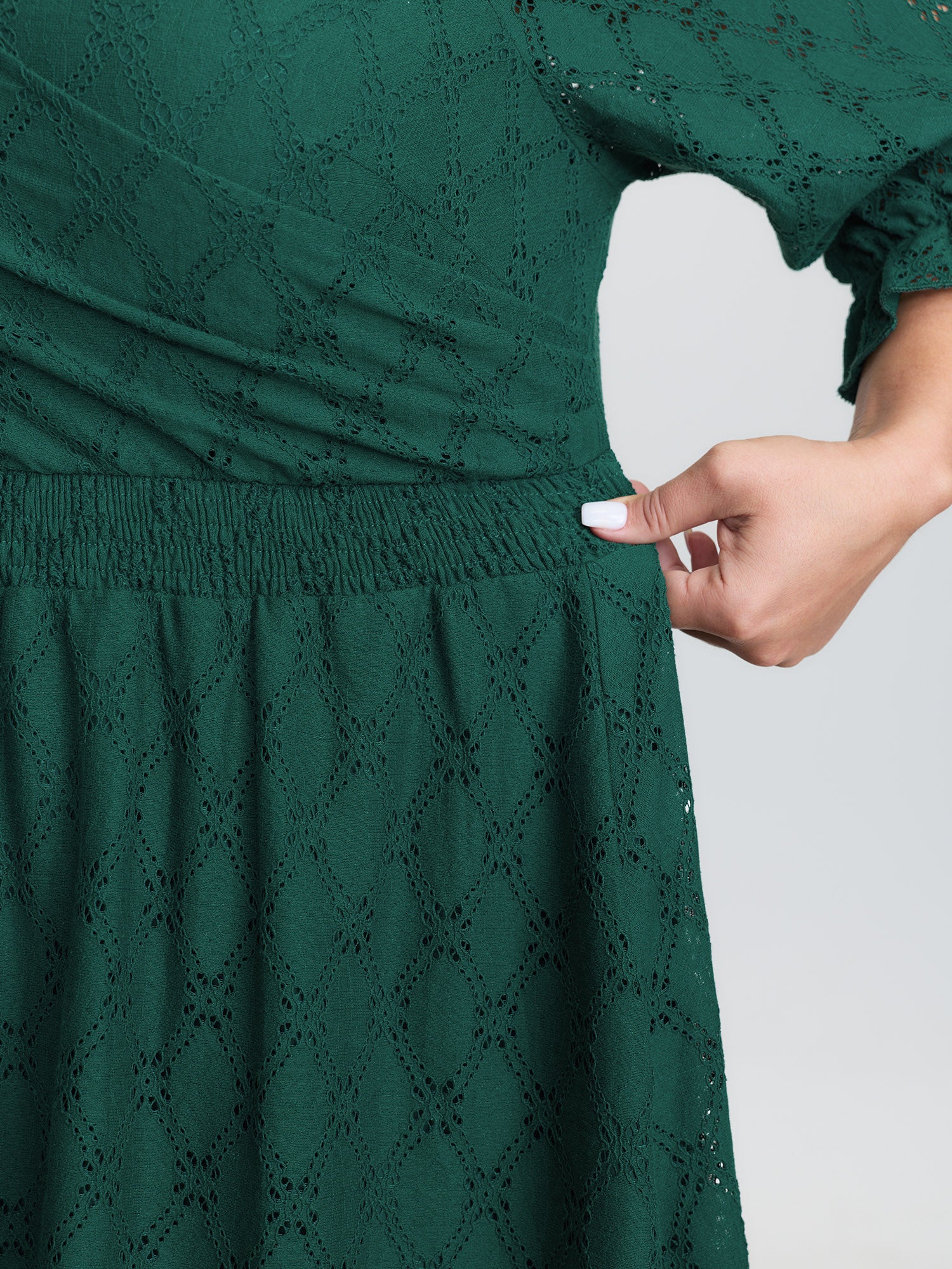 Textured Draped Surplice Neckline Midi Dress - Image 5