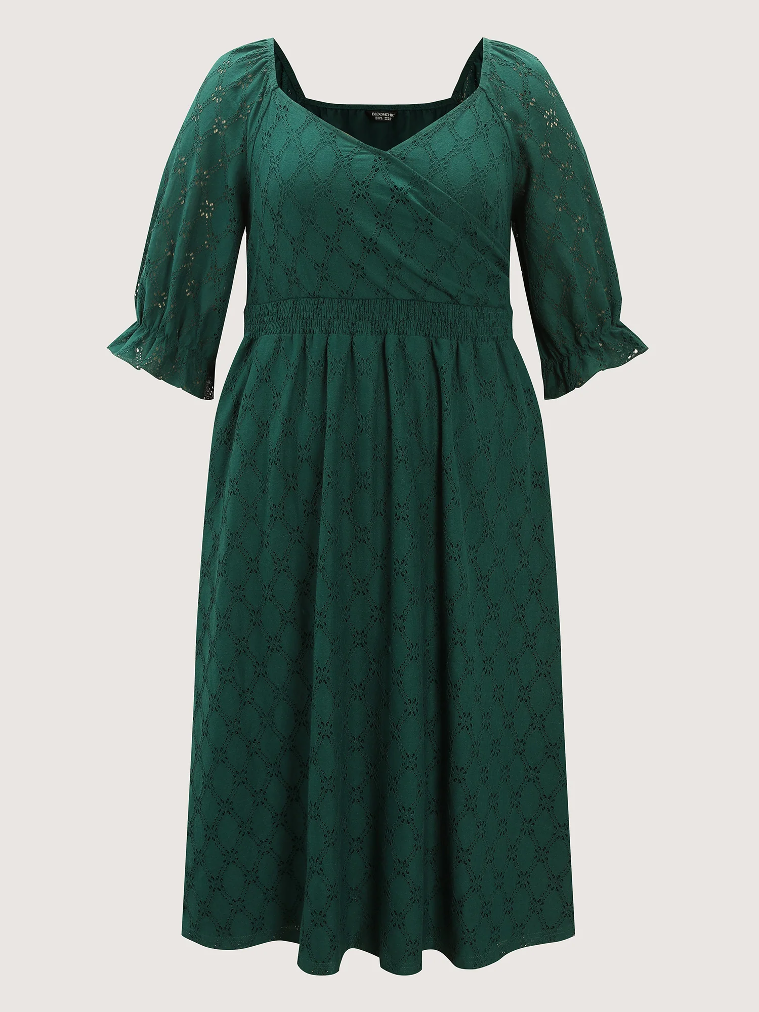 Textured Draped Surplice Neckline Midi Dress - Image 9