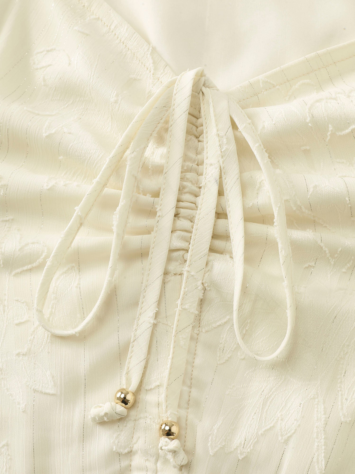 Textured Drawstring Bodice Flowy Midi Dress - Image 5