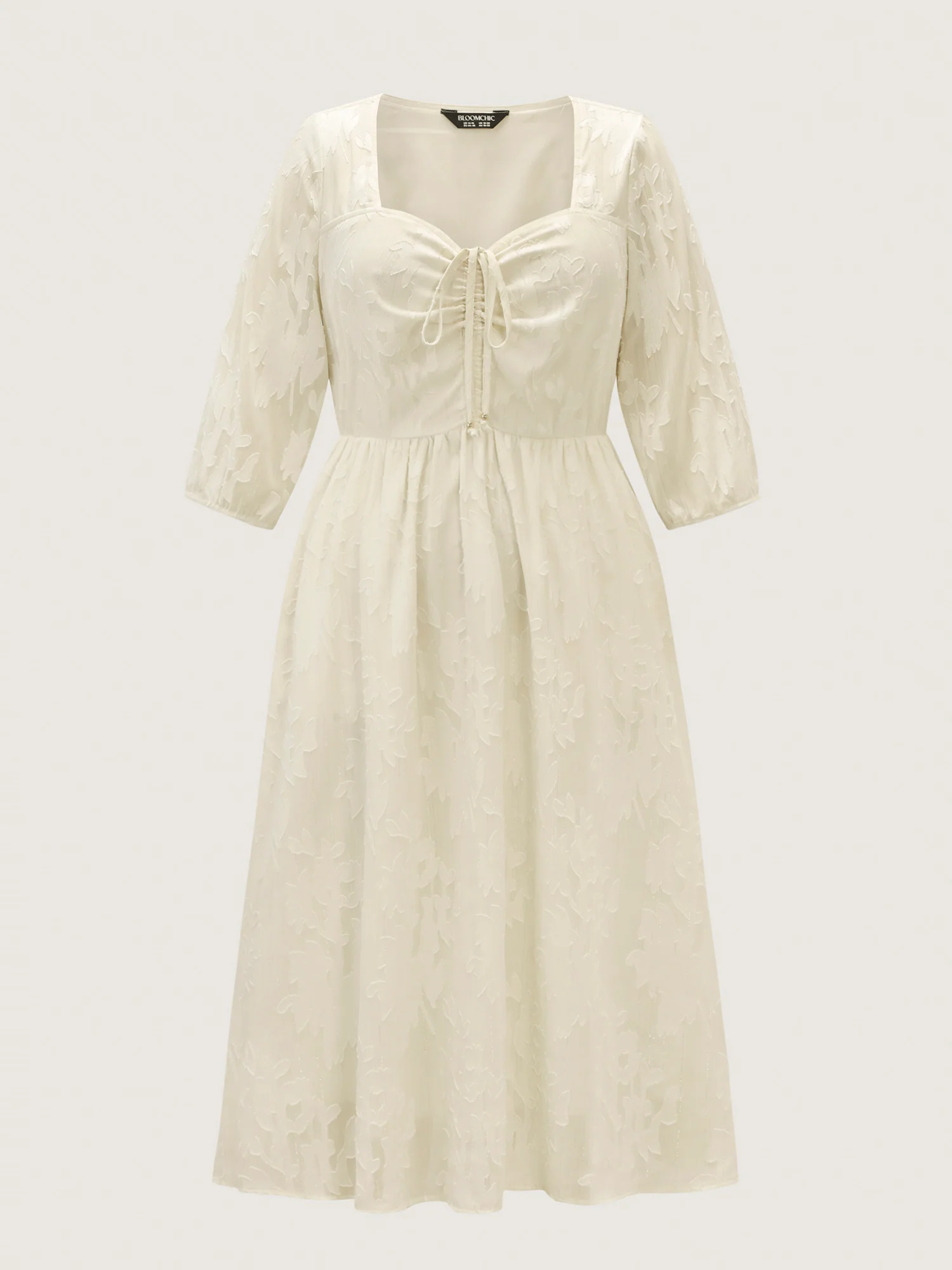 Textured Drawstring Bodice Flowy Midi Dress - Image 7
