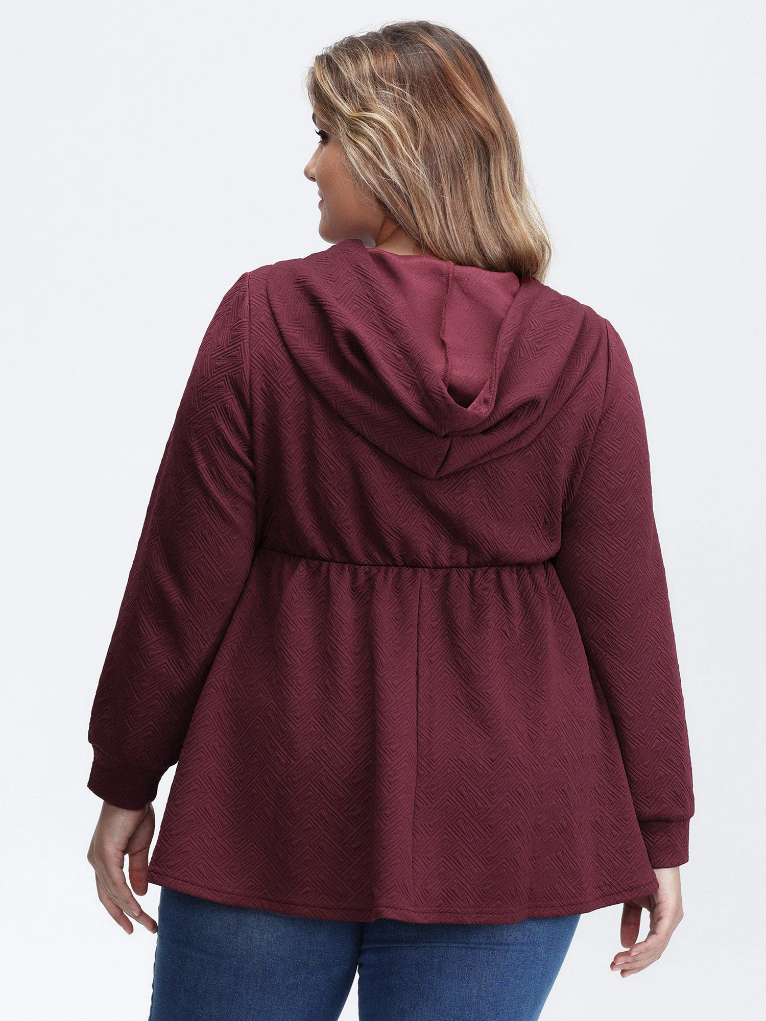 Textured Drawstring Overlap Hem Hooded Sweatshirt - Image 4