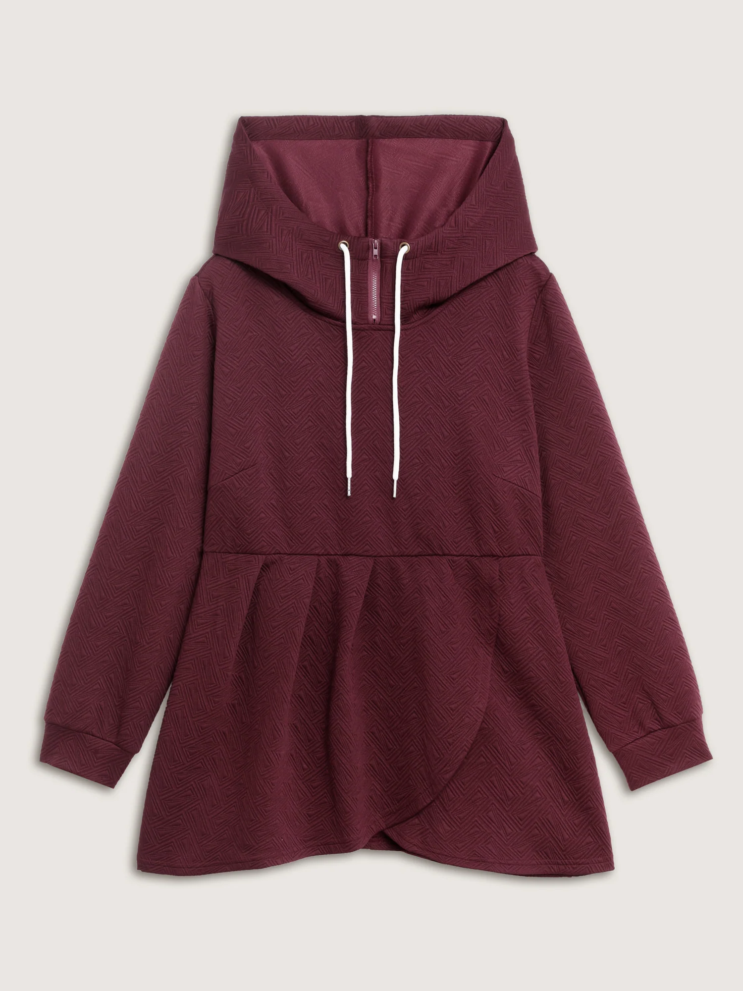 Textured Drawstring Overlap Hem Hooded Sweatshirt - Image 7