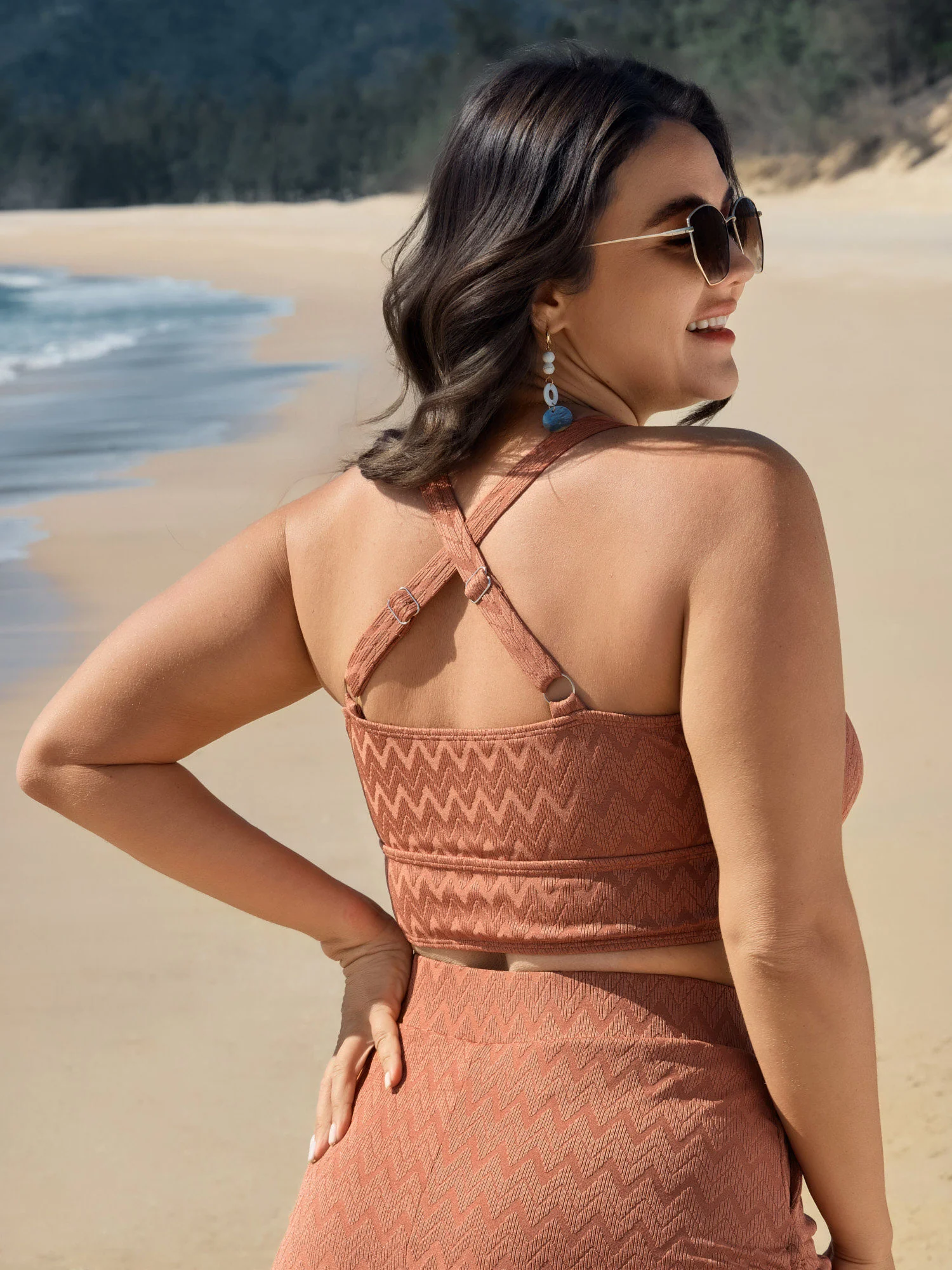 Textured Drawstring Ruched Swim Top - Image 4