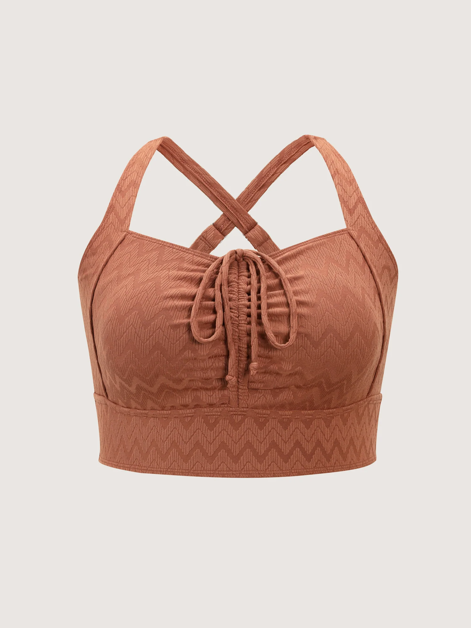 Textured Drawstring Ruched Swim Top - Image 5