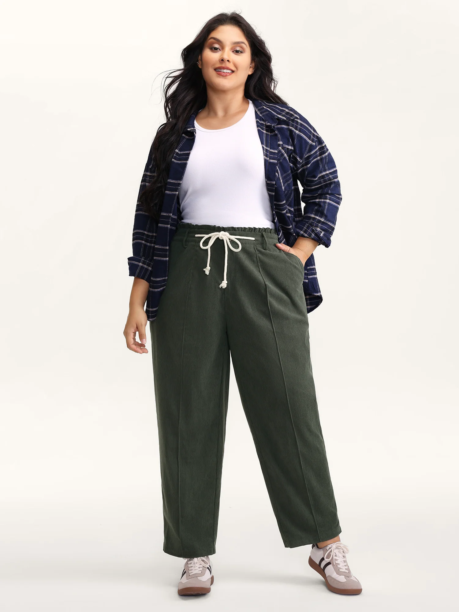Textured Drawstring Waist Pleated Pants - Image 2