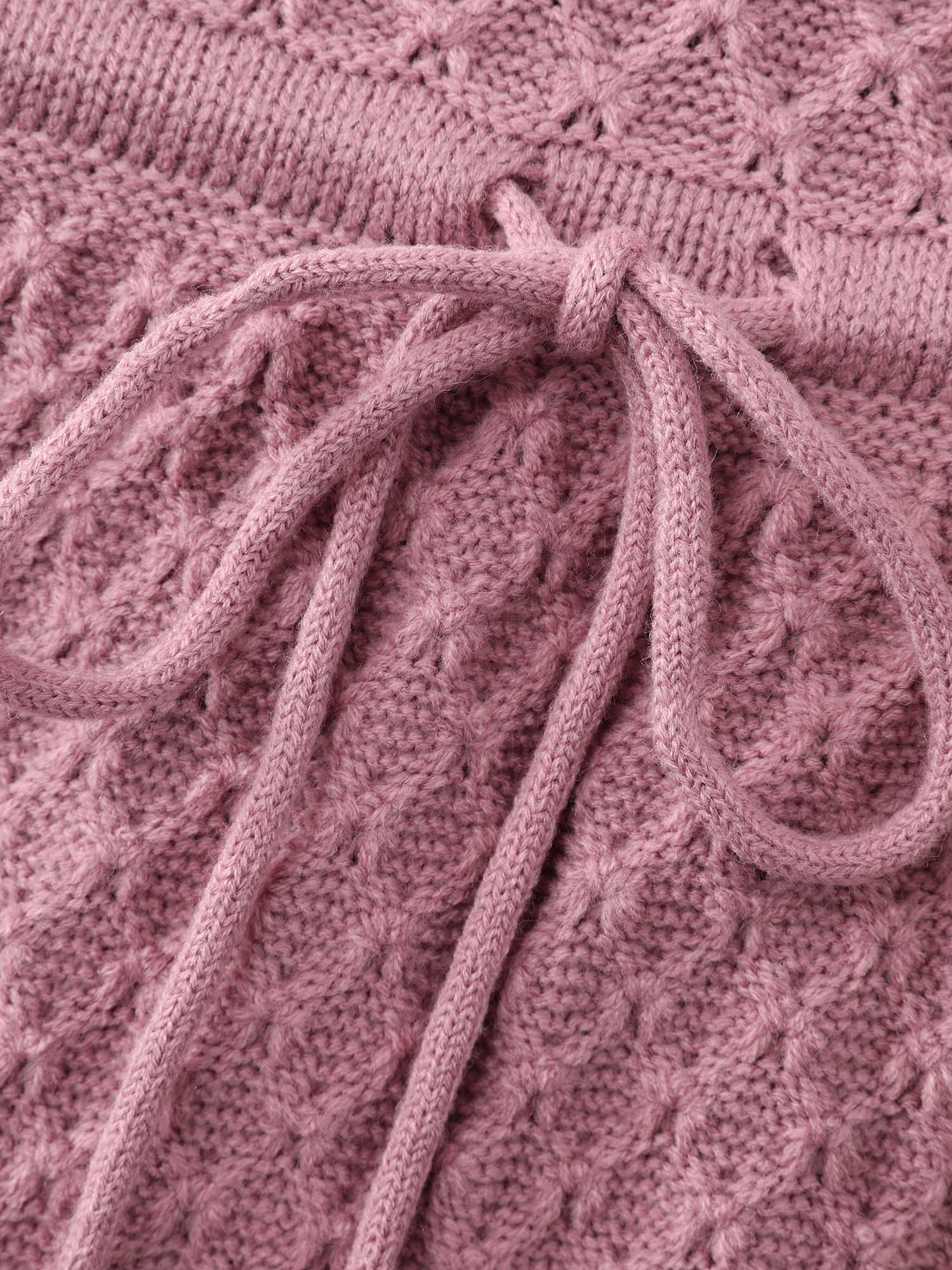Textured Drawstring Waist V-Neck Sweater Dress - Image 6
