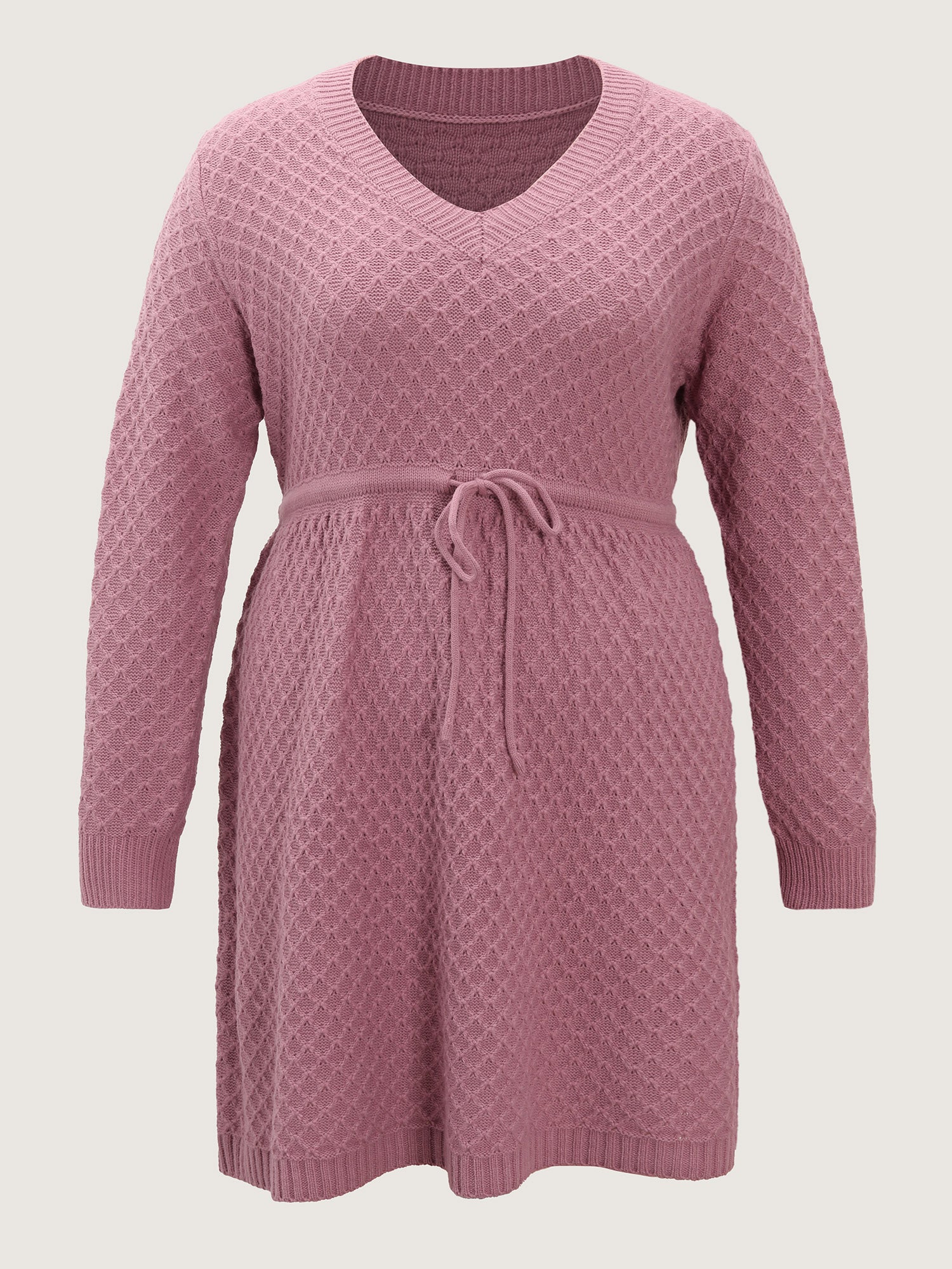 Textured Drawstring Waist V-Neck Sweater Dress - Image 7