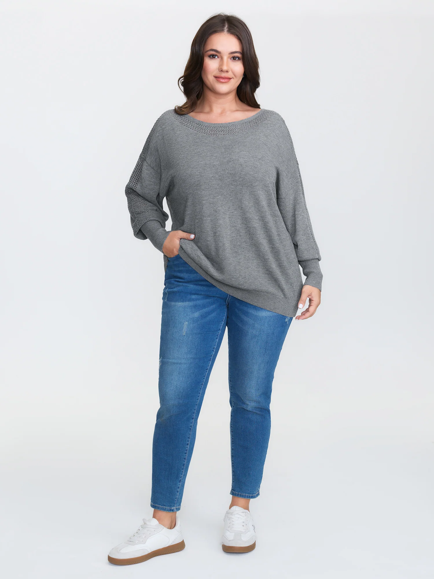 Textured Drop Shoulder Boat Neck Pullover - Image 2
