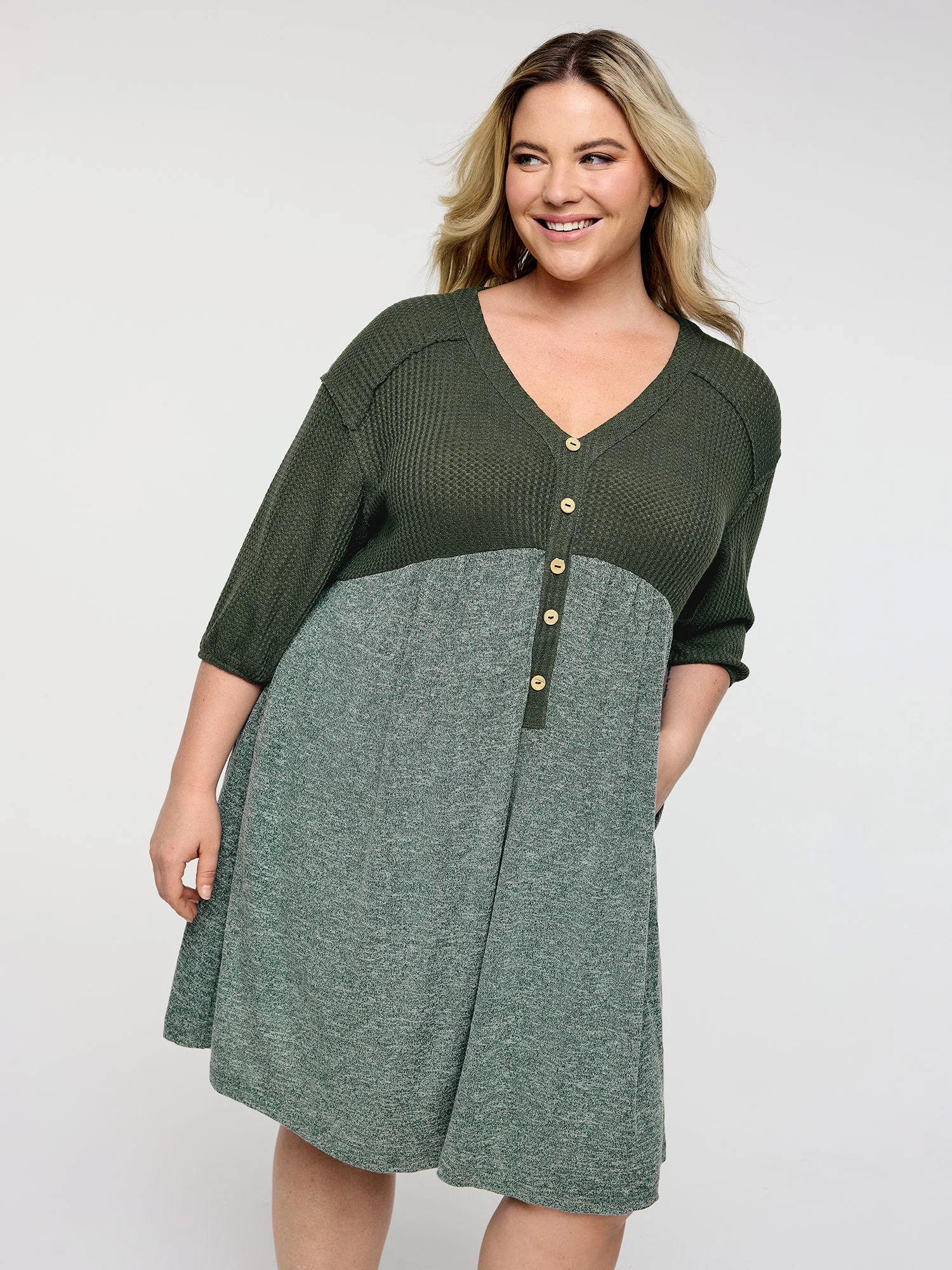 Textured Drop Shoulder Patchwork Knit Dress - Image 2