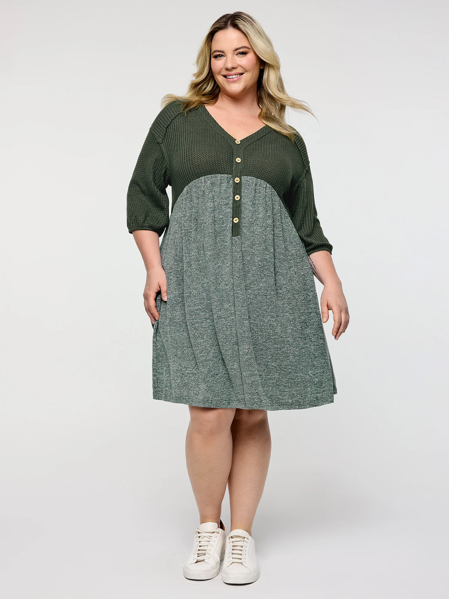 Textured Drop Shoulder Patchwork Knit Dress - Image 3