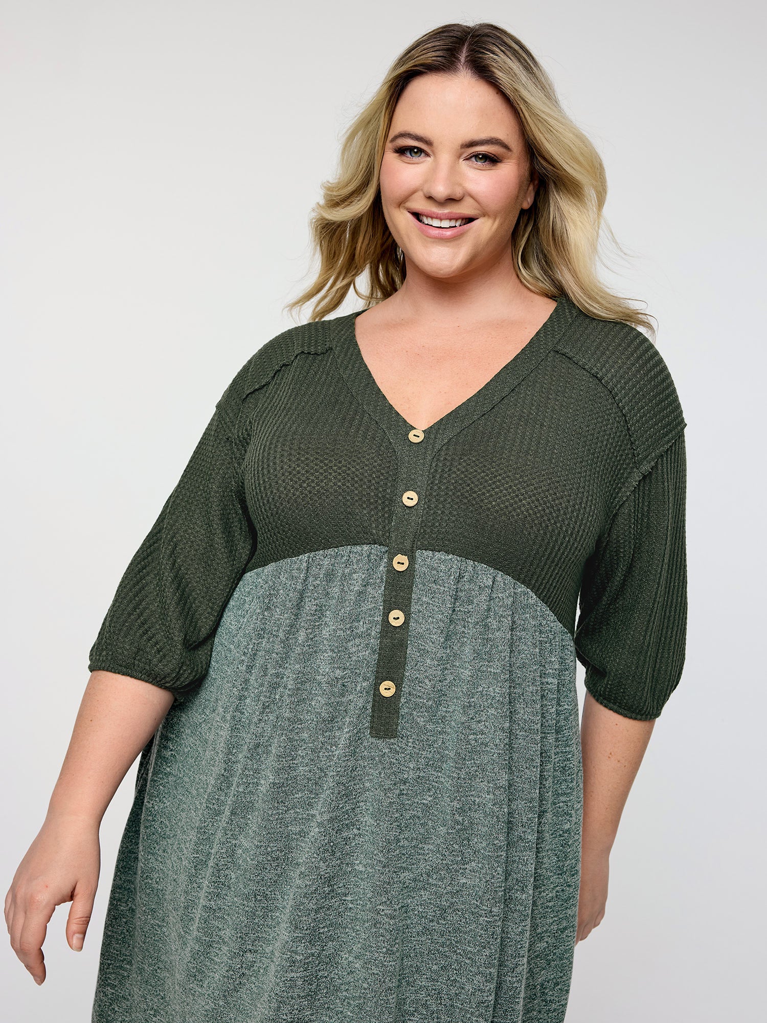 Textured Drop Shoulder Patchwork Knit Dress - Image 4