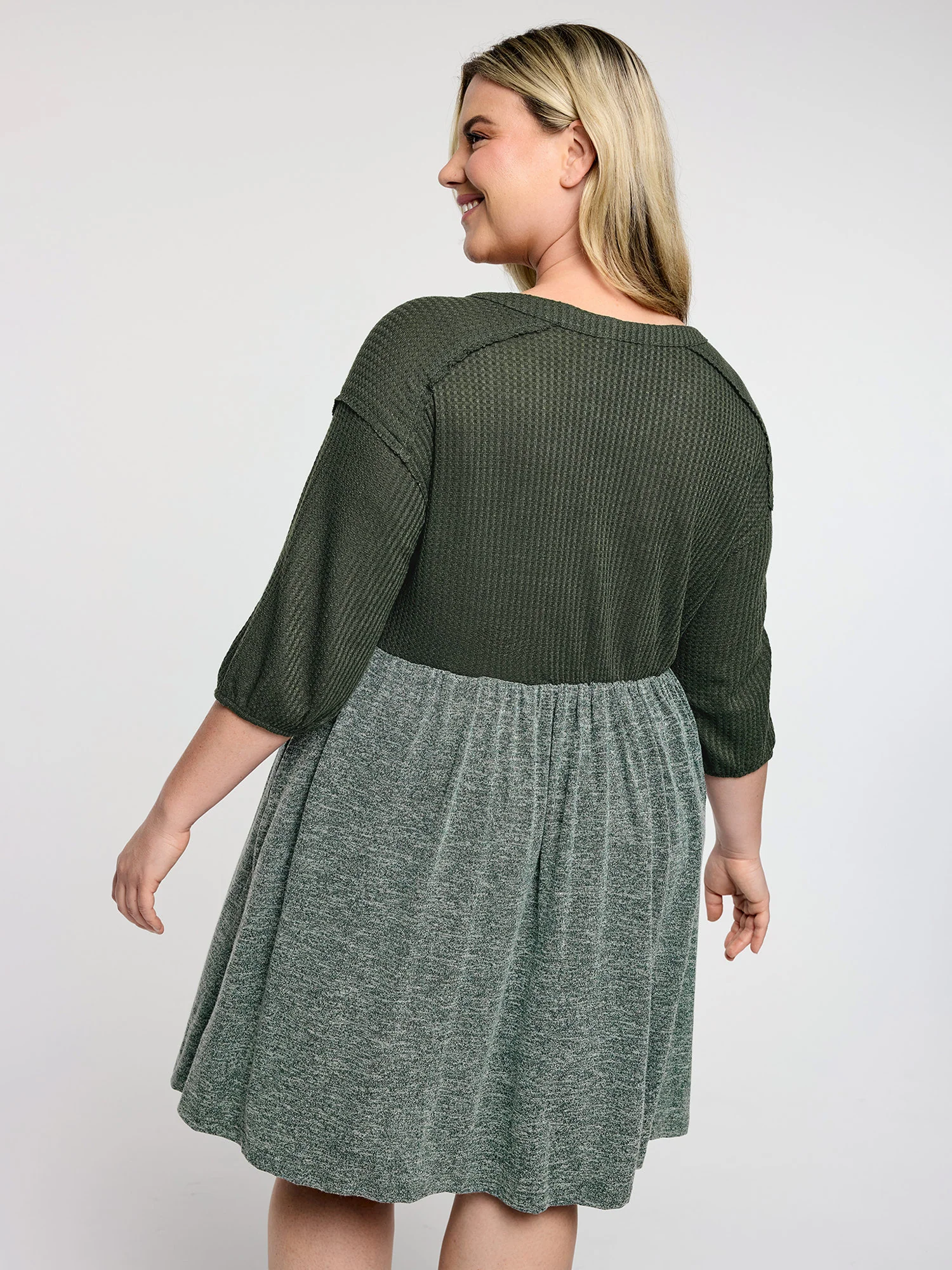 Textured Drop Shoulder Patchwork Knit Dress - Image 5
